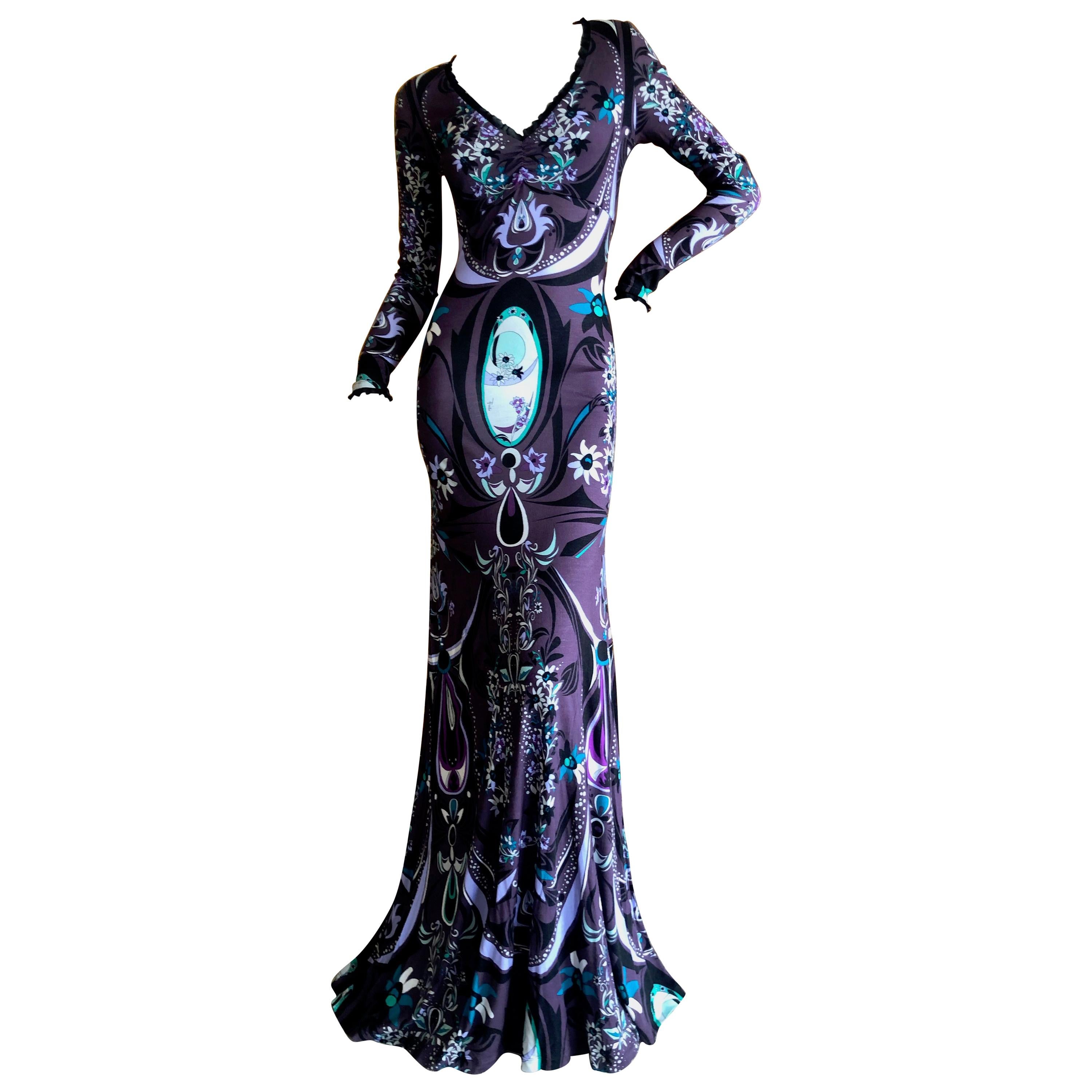 Emilio Pucci Low Cut Evening Dress with Lace Trim For Sale