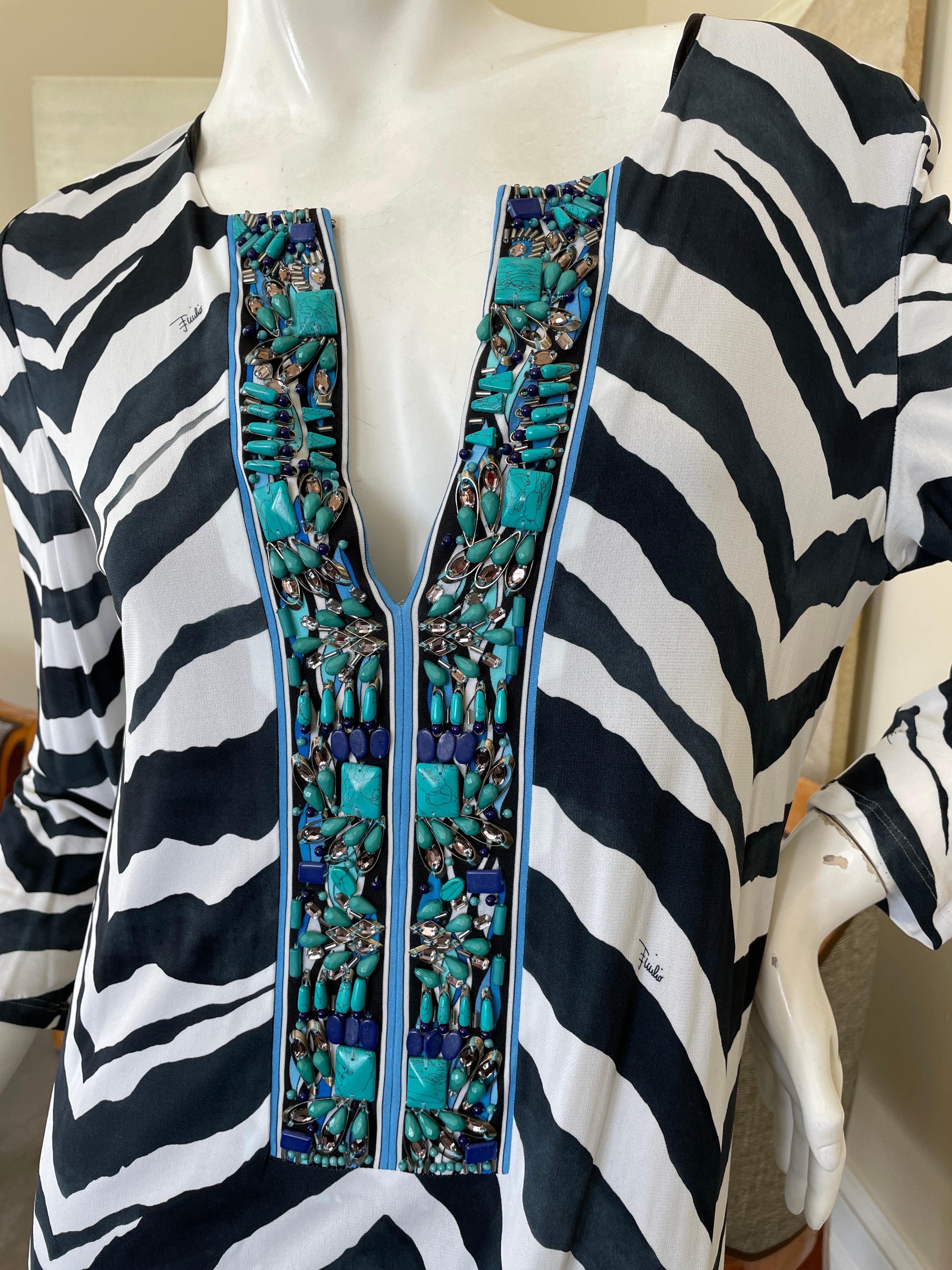 Women's Emilio Pucci Low Cut Zebra Pattern Embellished Caftan Style Dress For Sale