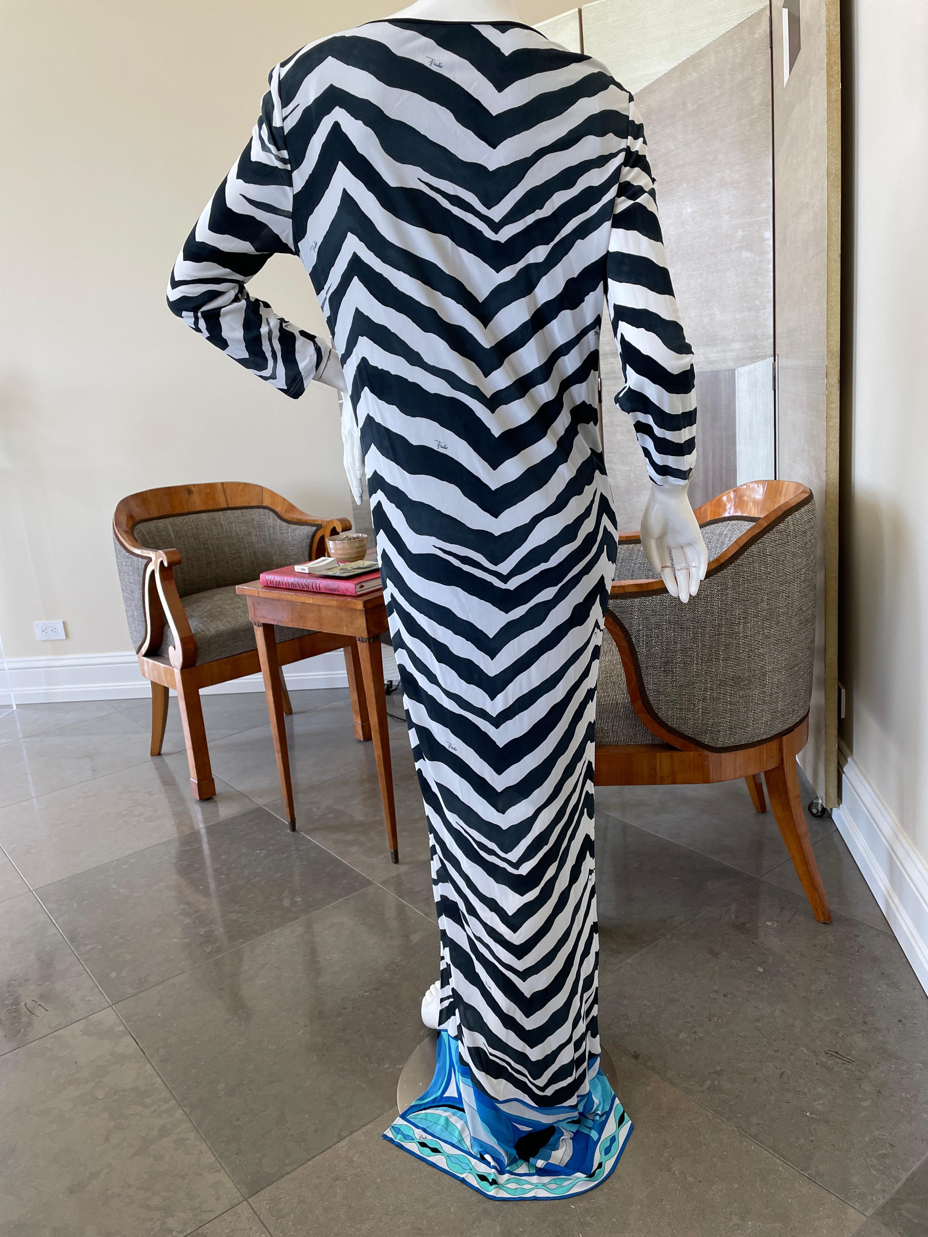 Emilio Pucci Low Cut Zebra Pattern Embellished Caftan Style Dress For Sale 3