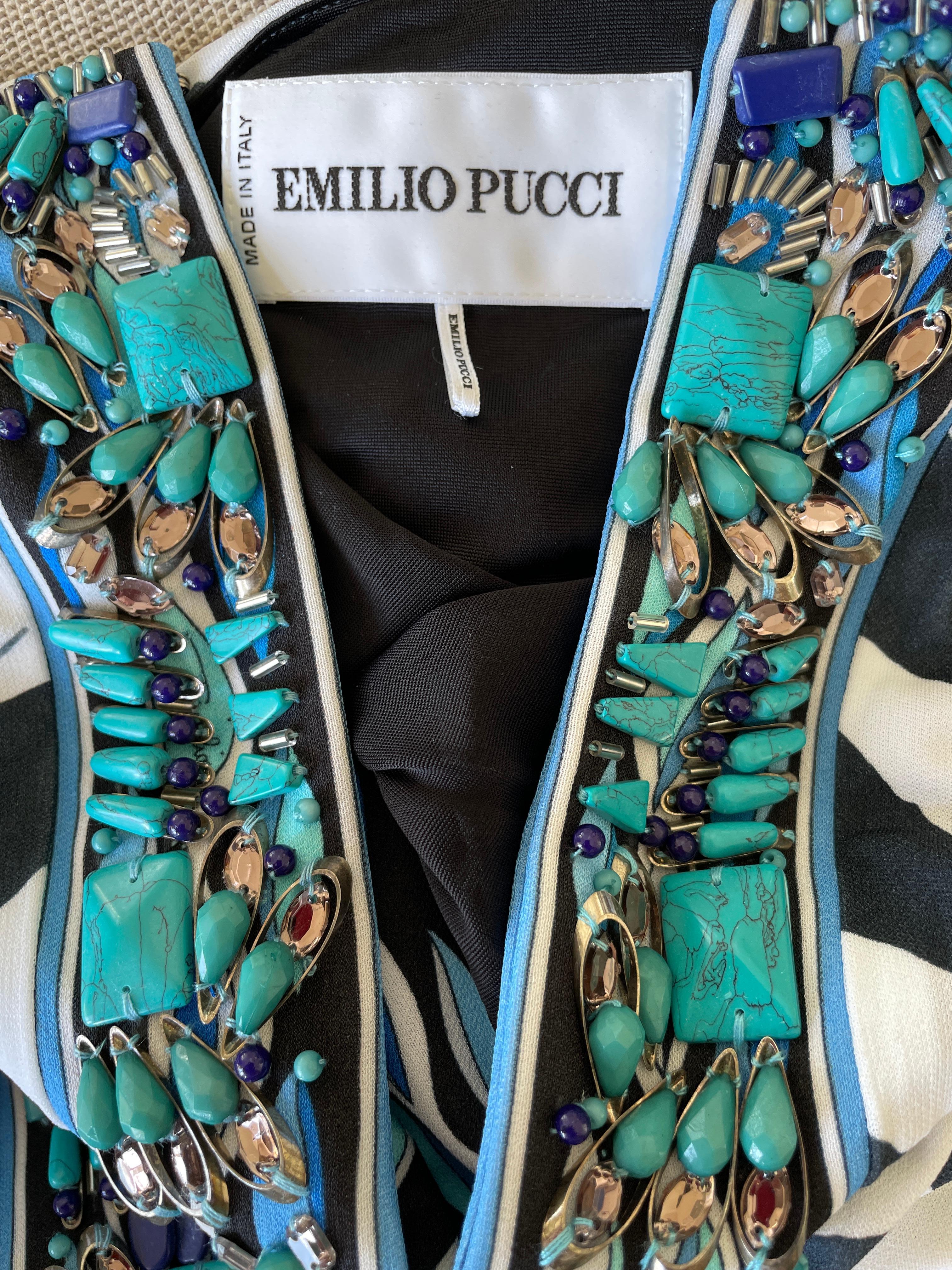 Emilio Pucci Low Cut Zebra Pattern Embellished Caftan Style Dress For Sale 4