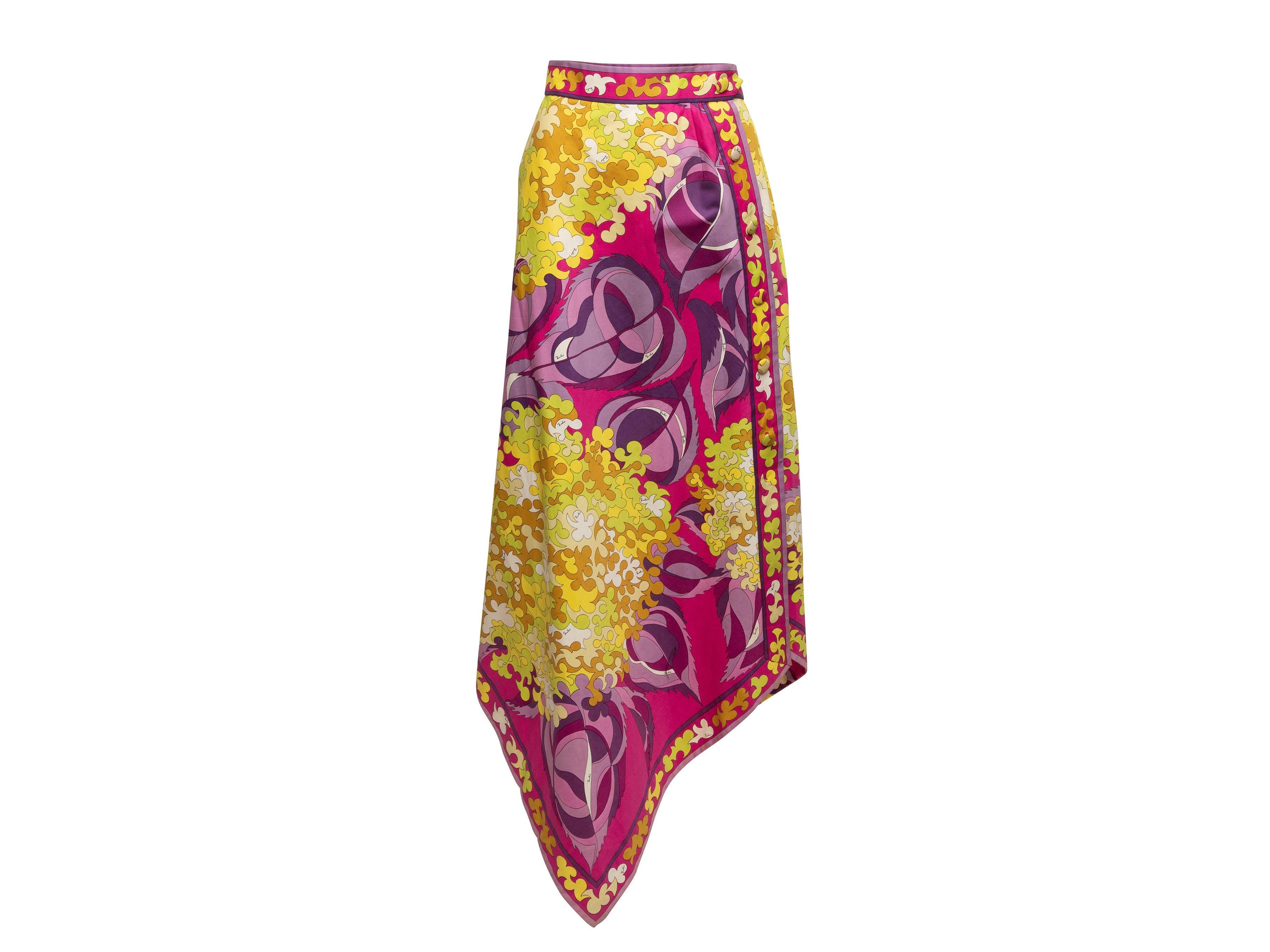 Emilio Pucci Magenta & Multicolor Floral Print Asymmetrical Skirt In Good Condition In New York, NY