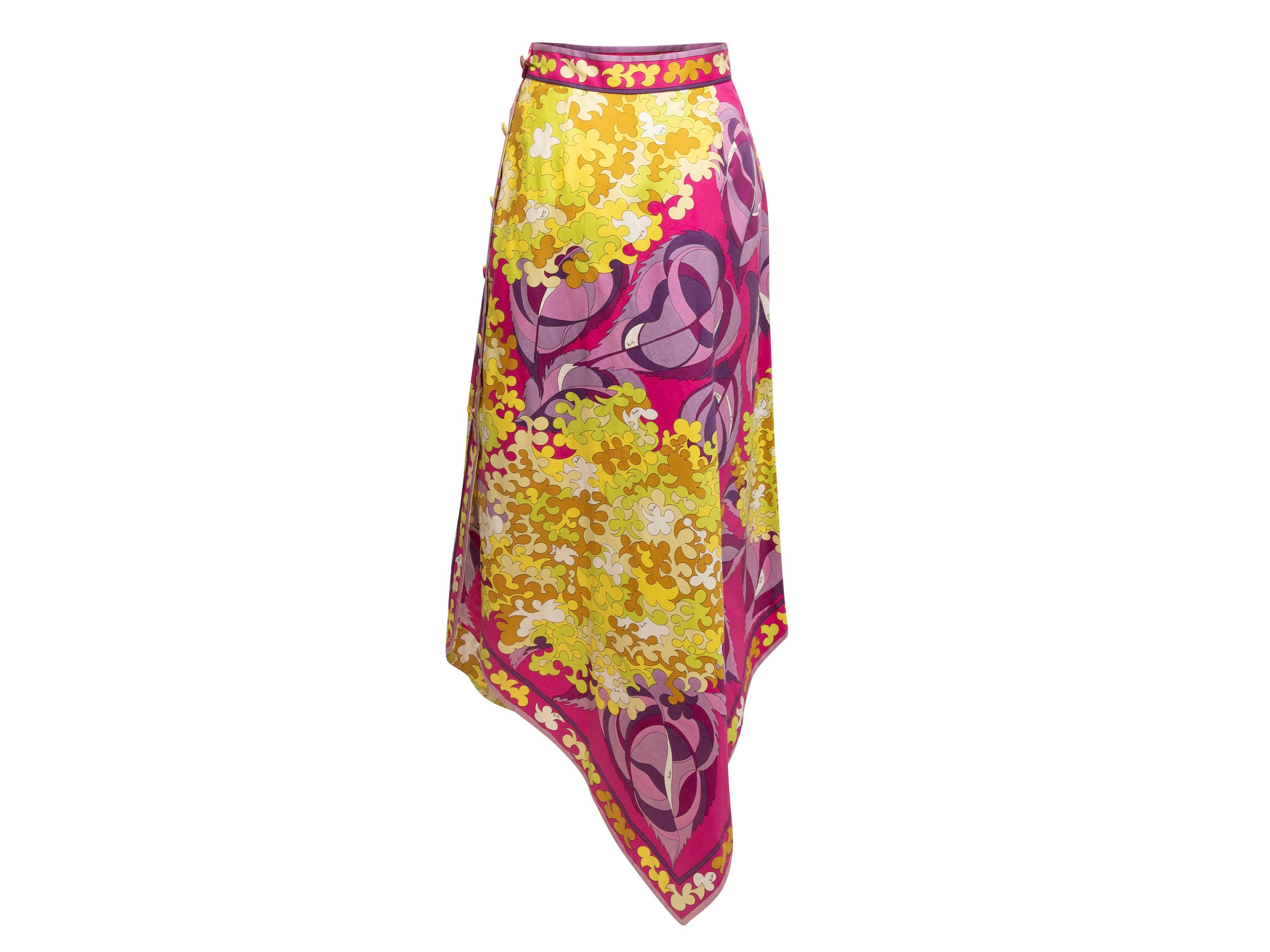 Women's Emilio Pucci Magenta & Multicolor Floral Print Asymmetrical Skirt