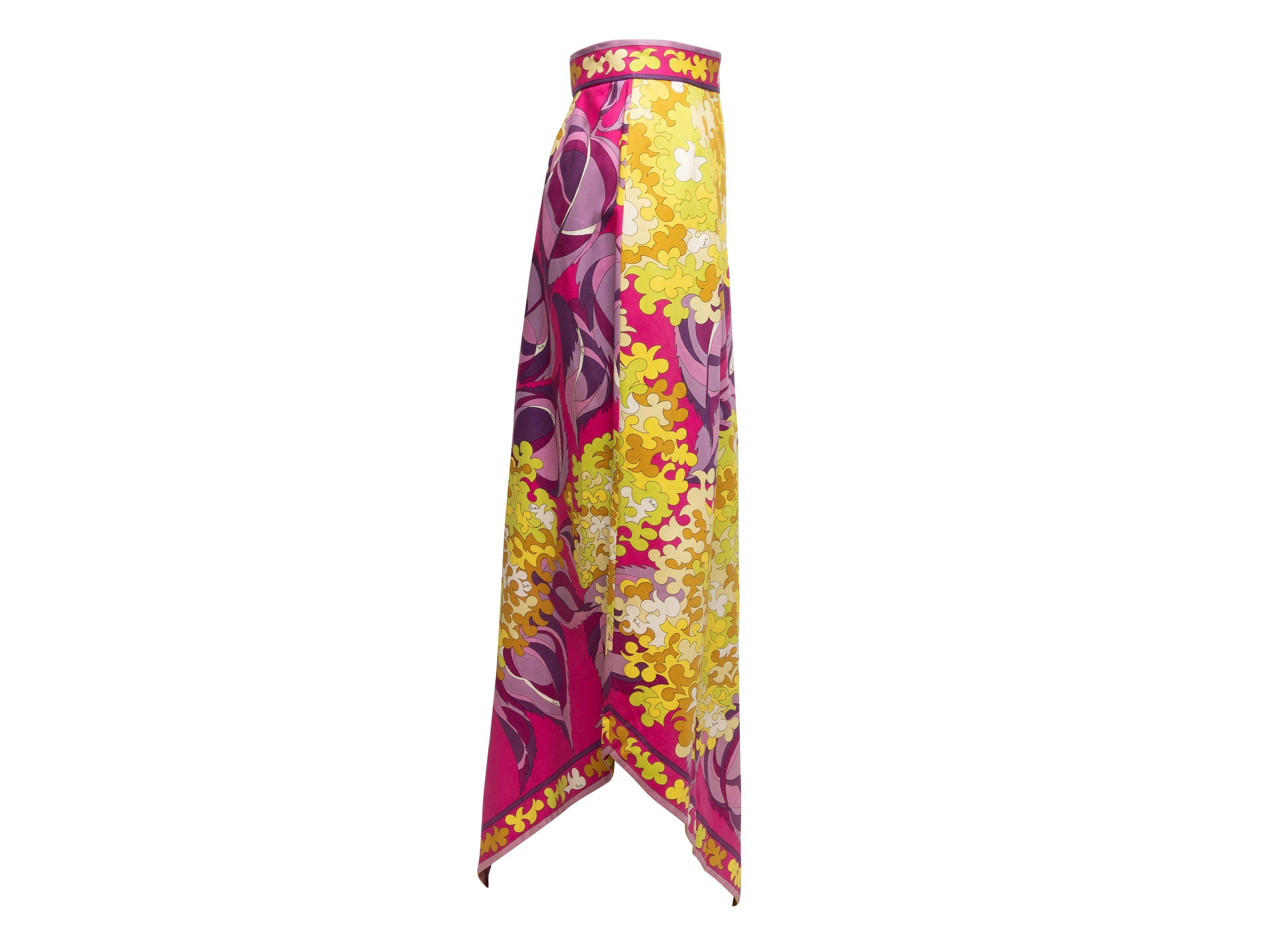 Emilio Pucci Magenta & Multicolor Floral Print Asymmetrical Skirt 1