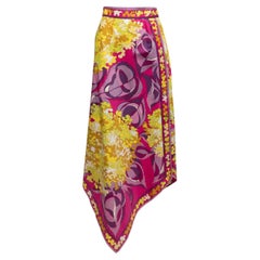 Emilio Pucci Magenta & Multicolor Floral Print Asymmetrical Skirt