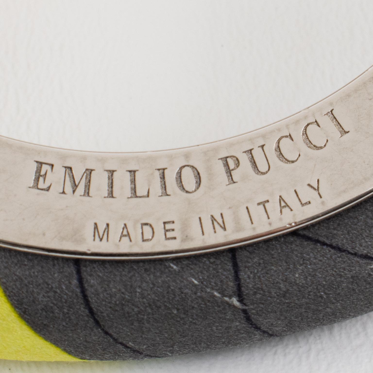Emilio Pucci Massive Chrome Metal and Multicolor Silk Bracelet Bangle In Good Condition For Sale In Atlanta, GA