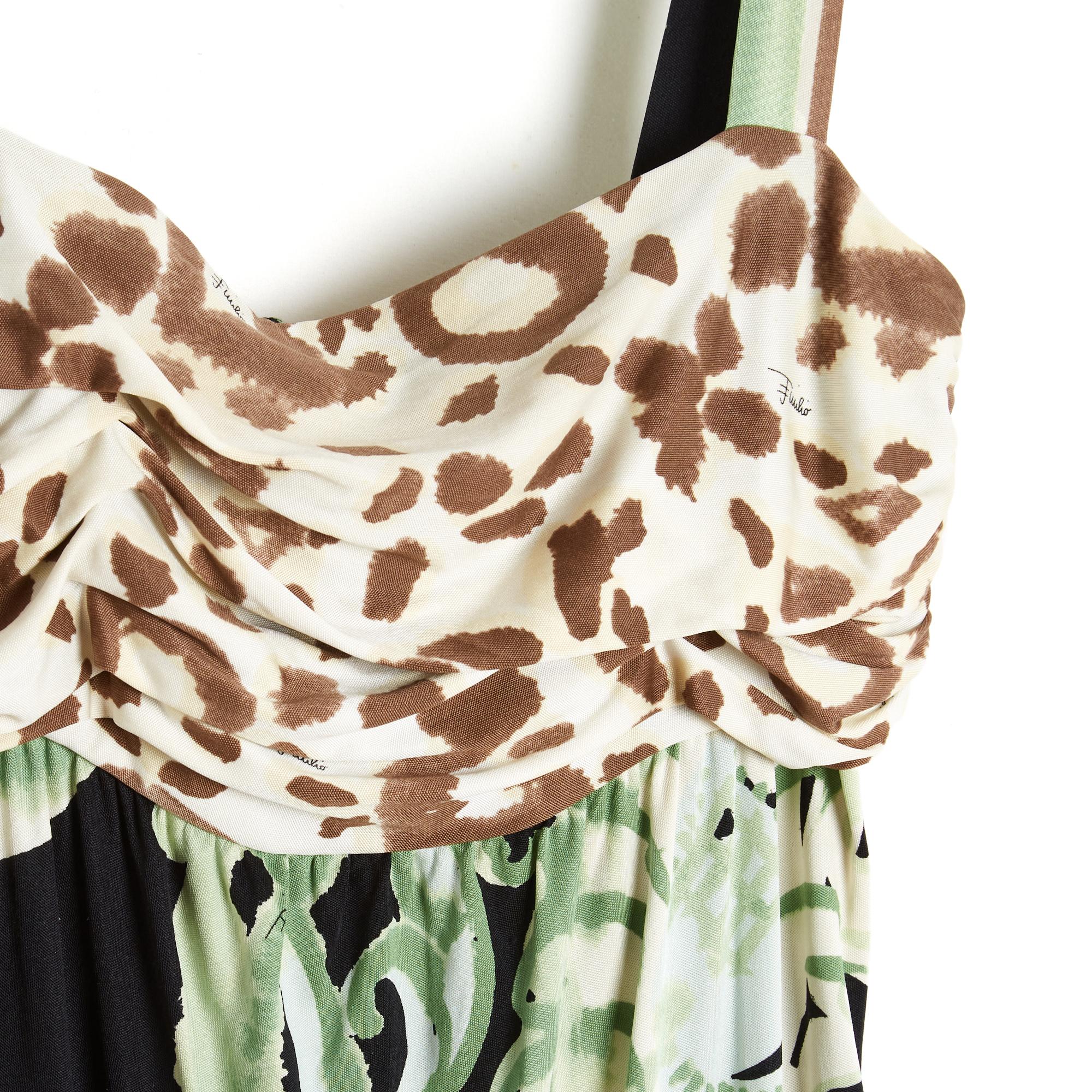 Gray Emilio Pucci Mini Robe Vert Panthere IT38 FR34 Silk Jersey Mini Dress UK6 US4 For Sale