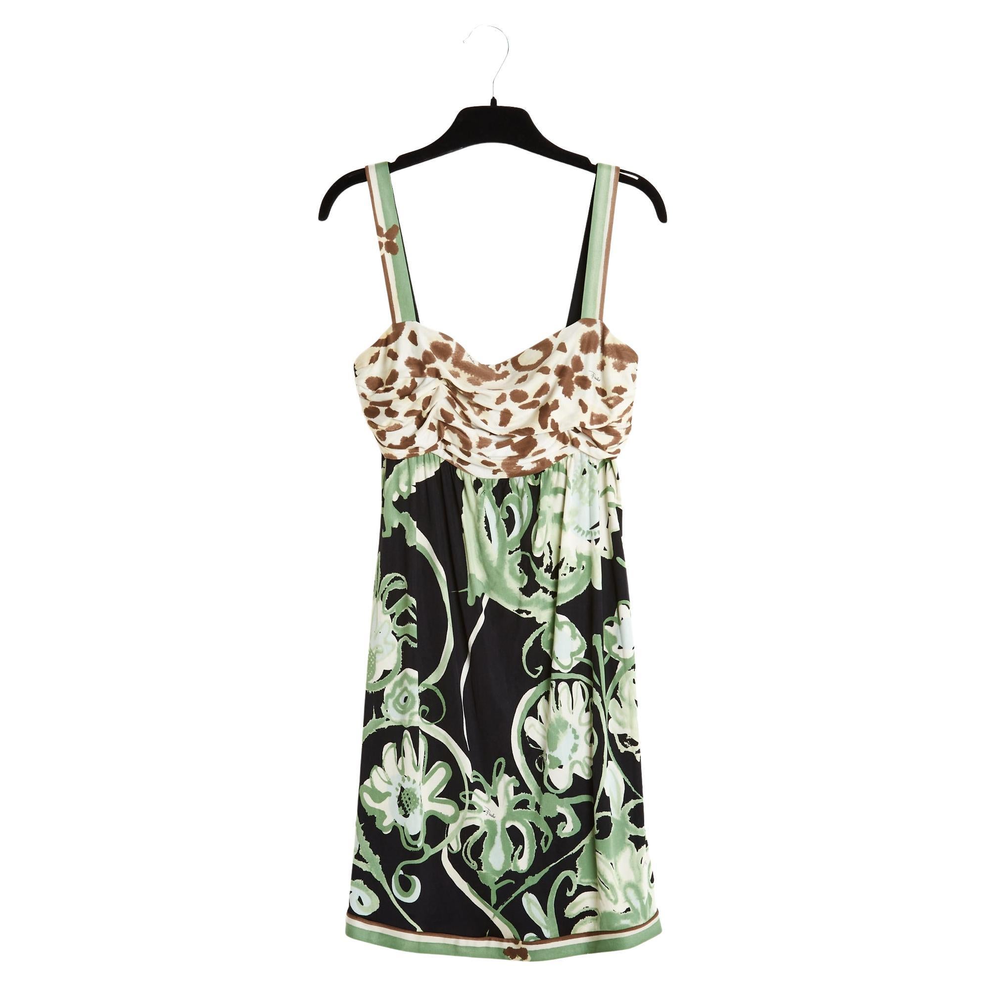 Emilio Pucci Mini Robe Vert Panthere IT38 FR34 Silk Jersey Mini Dress UK6 US4 For Sale