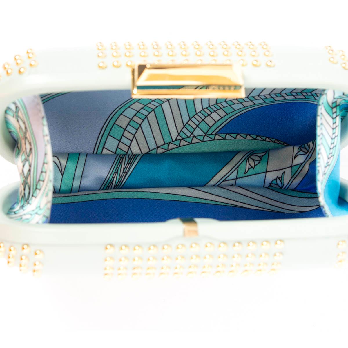Gray EMILIO PUCCI minor green leather STUDDED BOX Clutch Bag For Sale