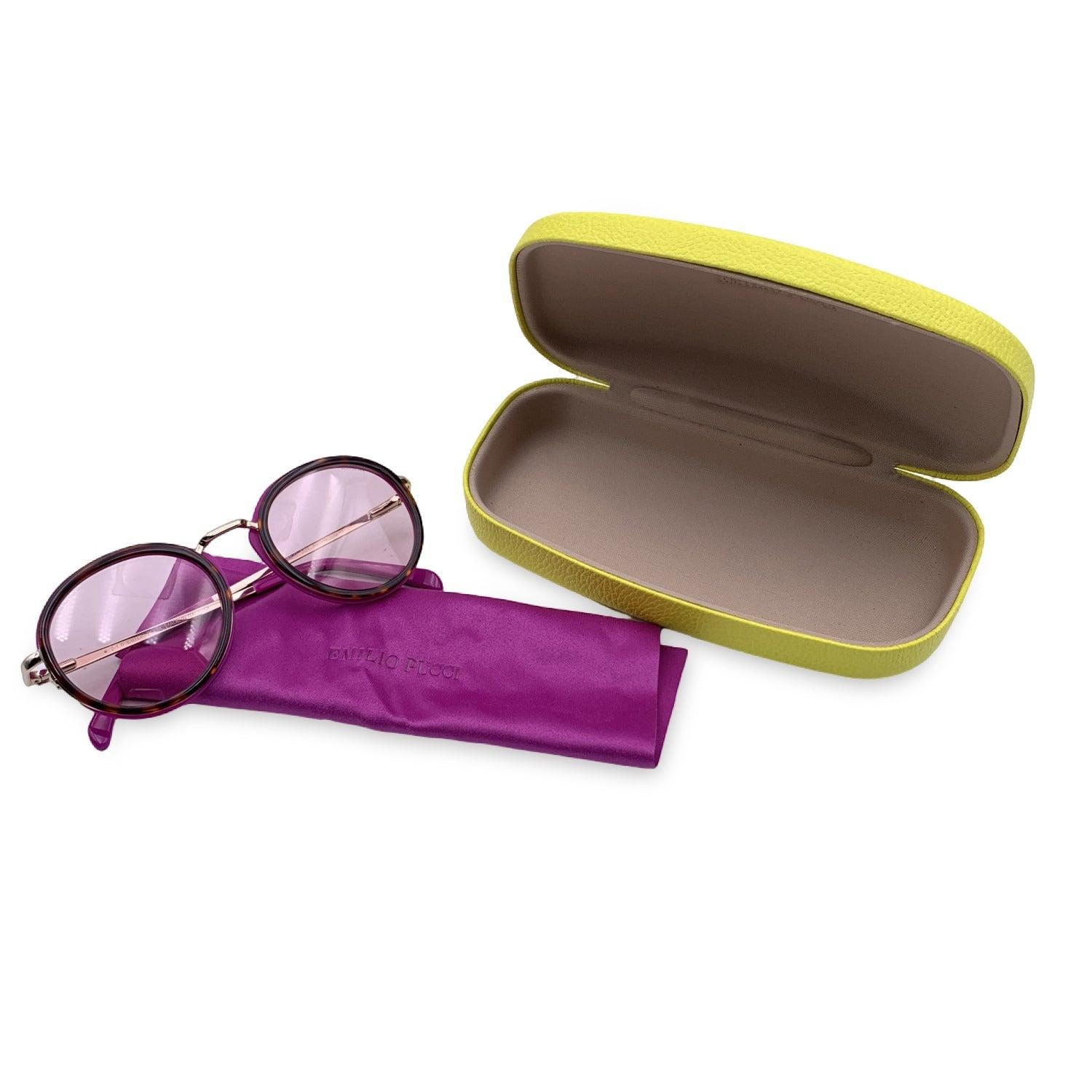 Emilio Pucci Sunglasses Model EP 46-O. Rounded design. Pink and tortoise frame with gold temples . Original light pink lenses. Mod & refs: EP 46-O 55Y 49/20 135 mm. Made in Italy Details MATERIAL: Acetate COLOR: Pink MODEL: EP 46-O GENDER: Women