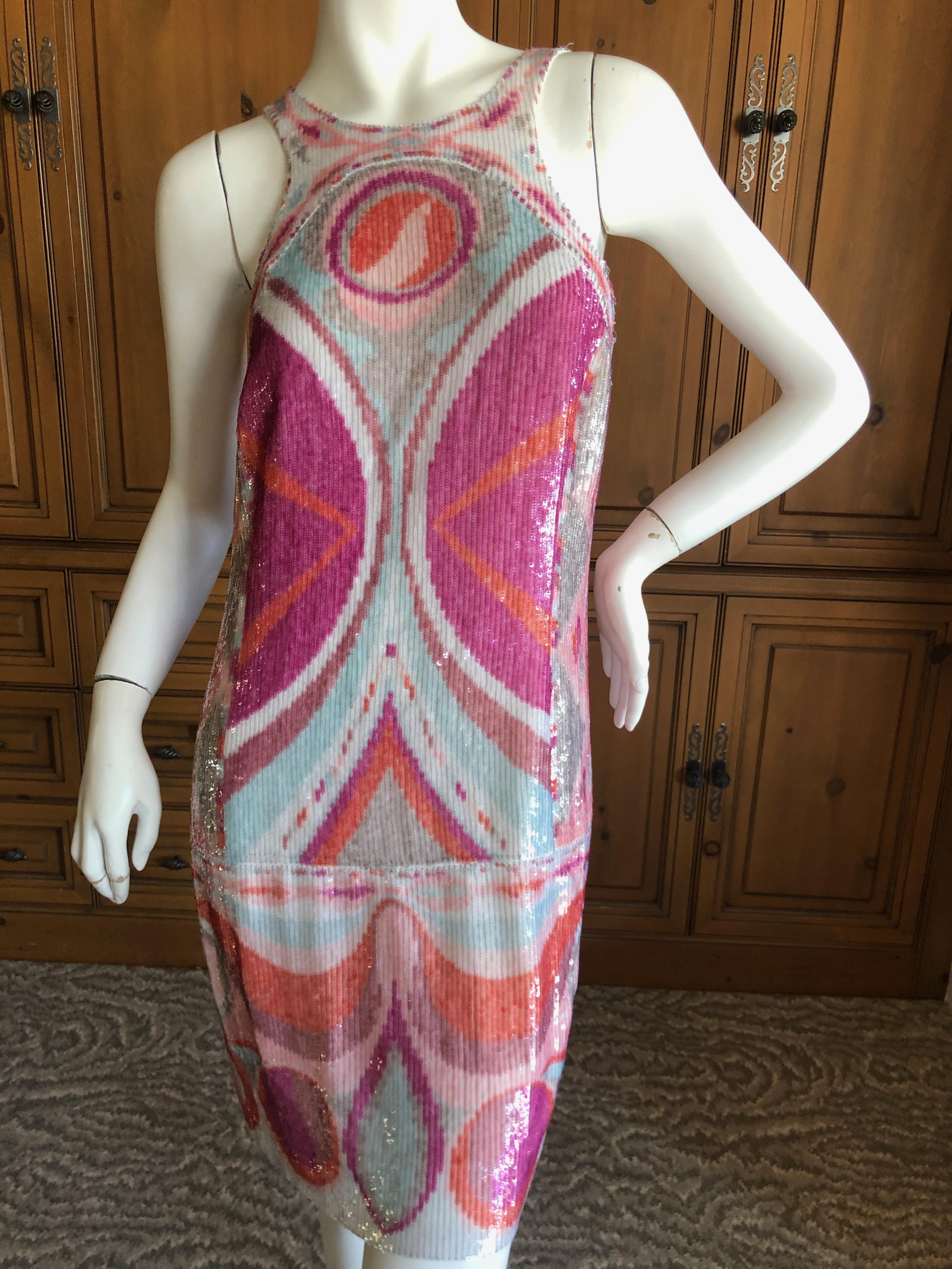 Emilio Pucci Sexy Mod 60's Style Sleeveless Silk Dress w Sequin Embellishments
 WOW , this is so fun.
Size 40 / 6 US
 Bust 34