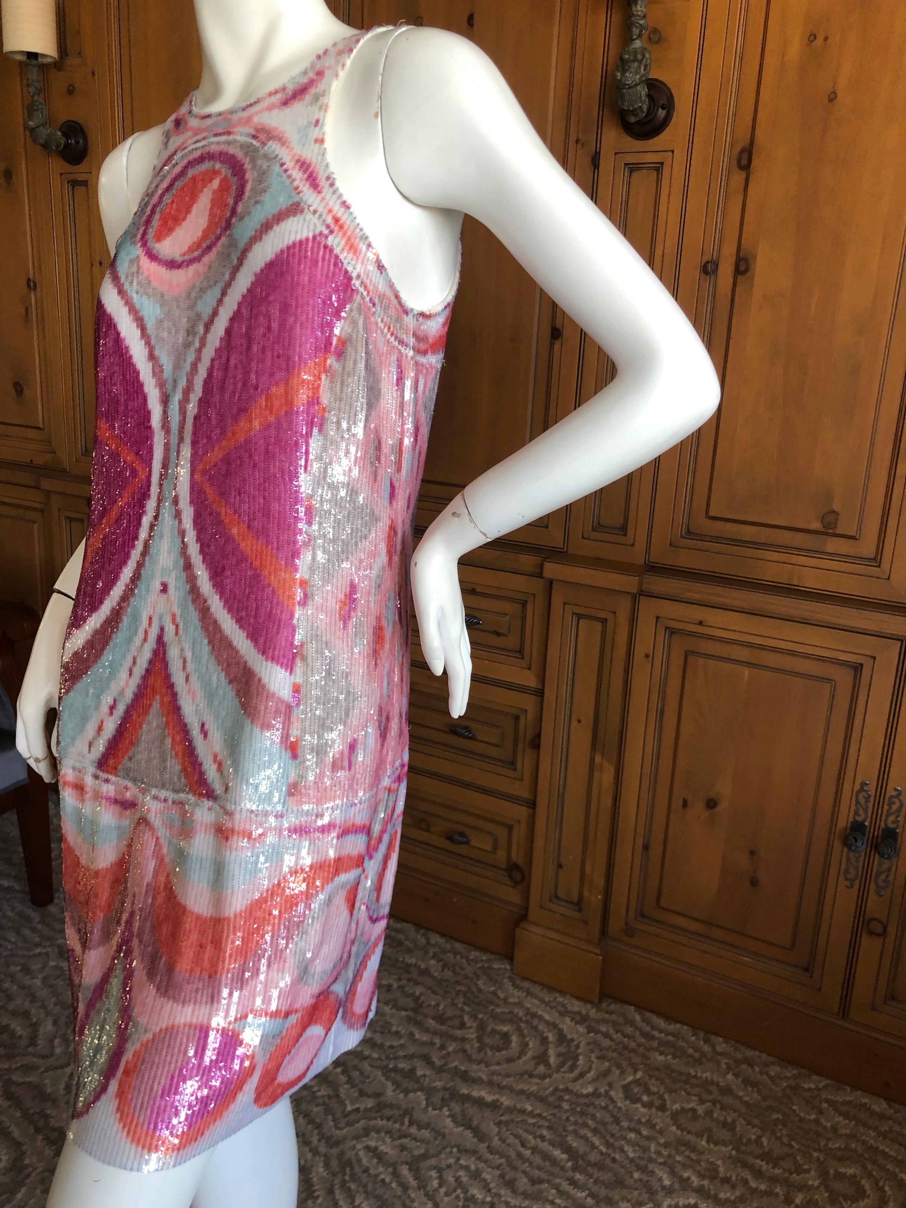 Brown Emilio Pucci Mod 60's Style Sleeveless Silk Dress with Sequin Embellishments