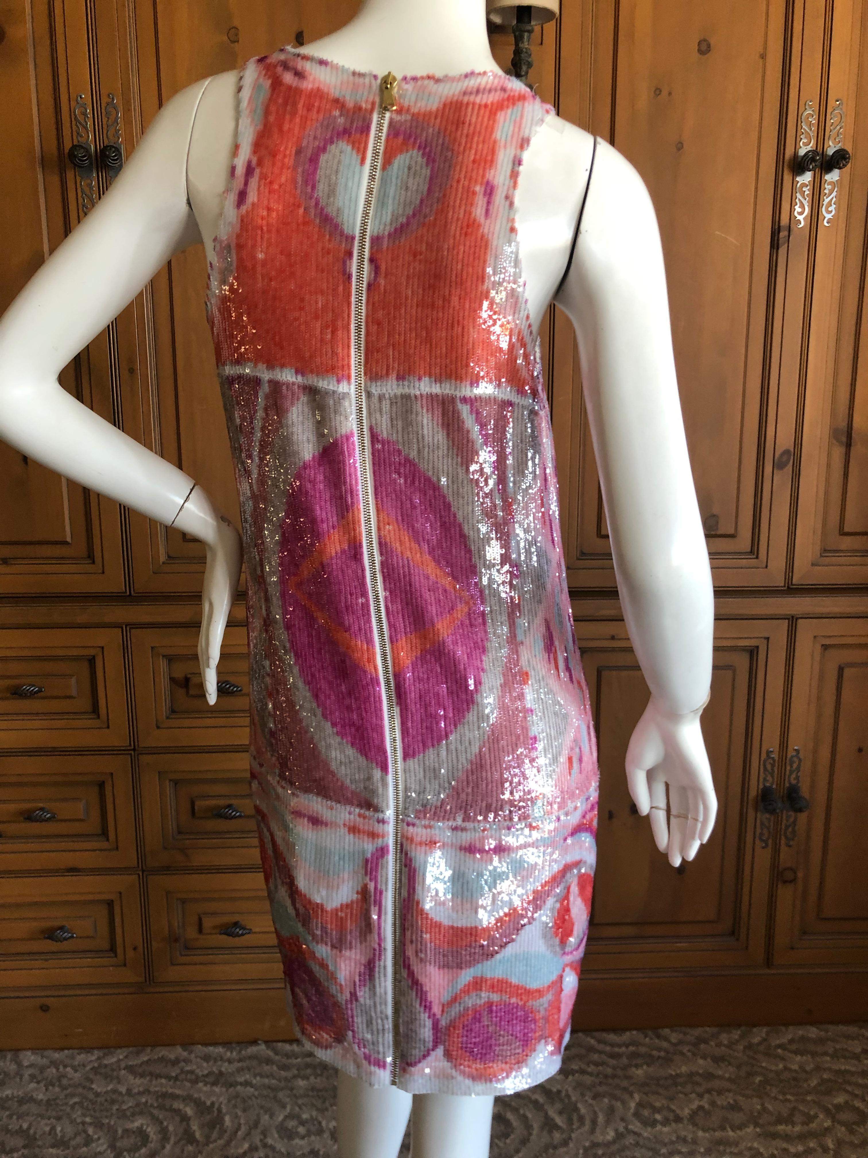 Emilio Pucci Mod 60's Style Sleeveless Silk Dress with Sequin Embellishments In Excellent Condition In Cloverdale, CA