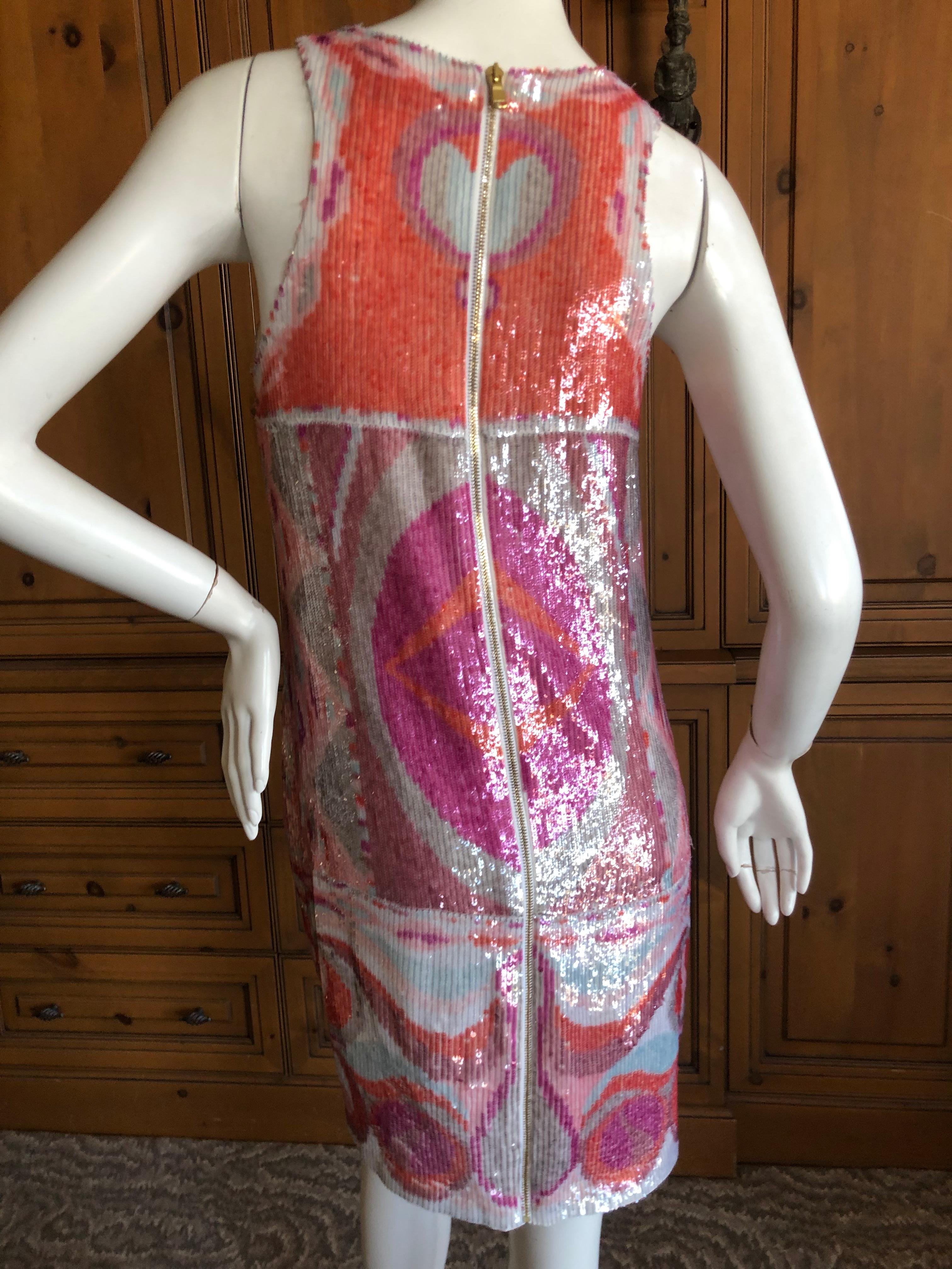 Women's Emilio Pucci Mod 60's Style Sleeveless Silk Dress with Sequin Embellishments