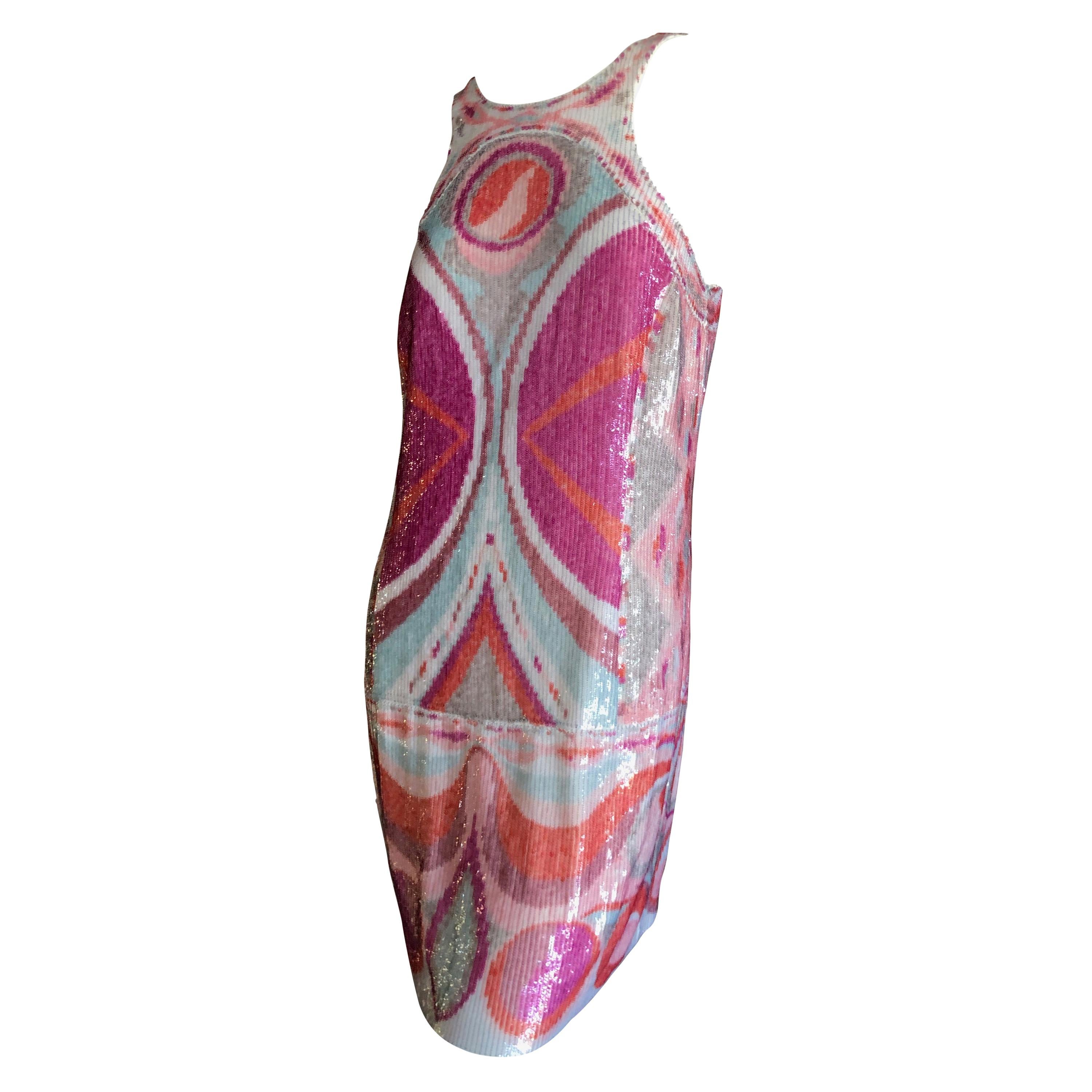 Emilio Pucci Mod 60's Style Sleeveless Silk Dress with Sequin Embellishments
