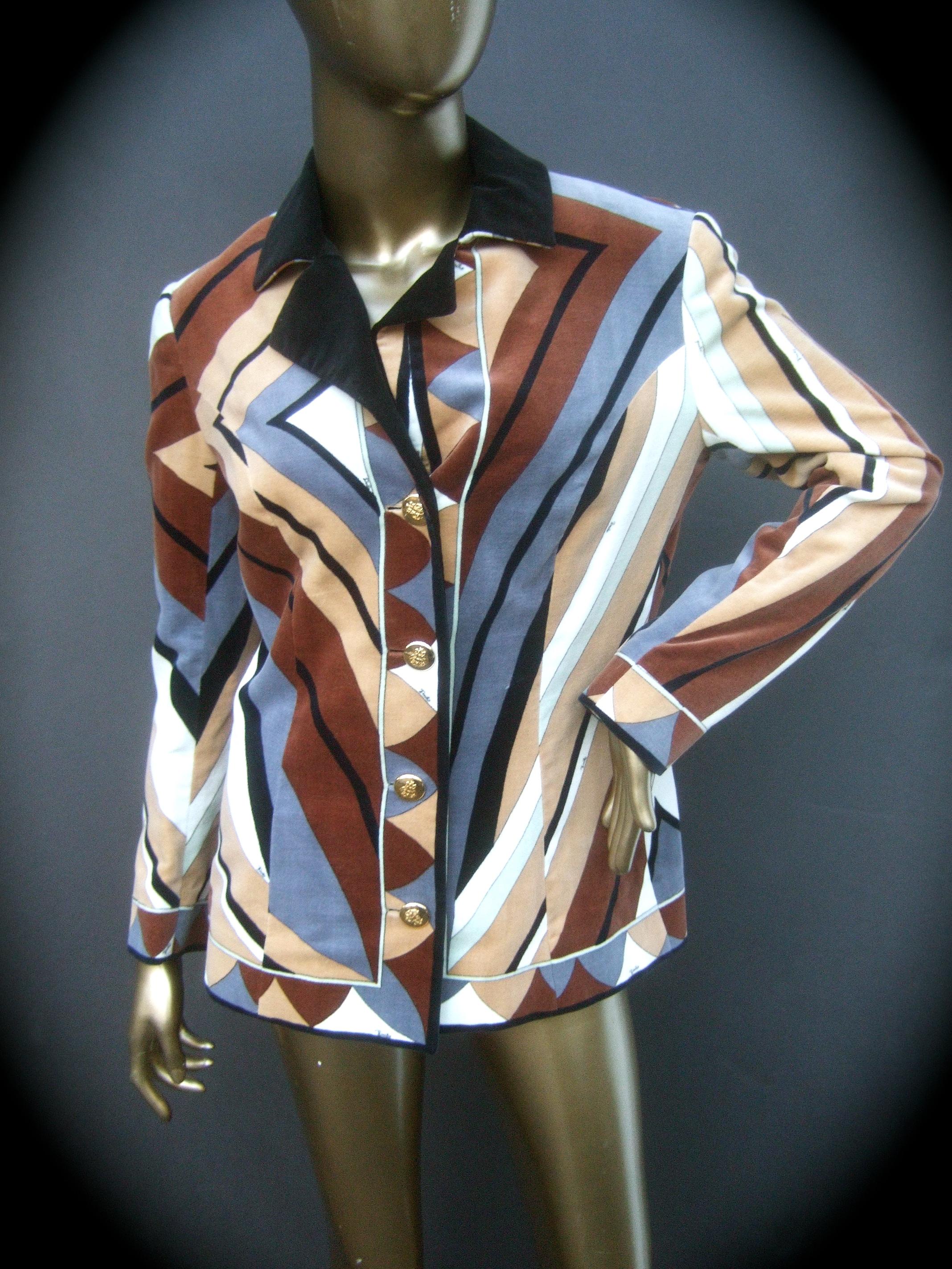 Emilio Pucci Mod italienische Jacke mit Samtdruck, ca. 1970 (Grau) im Angebot