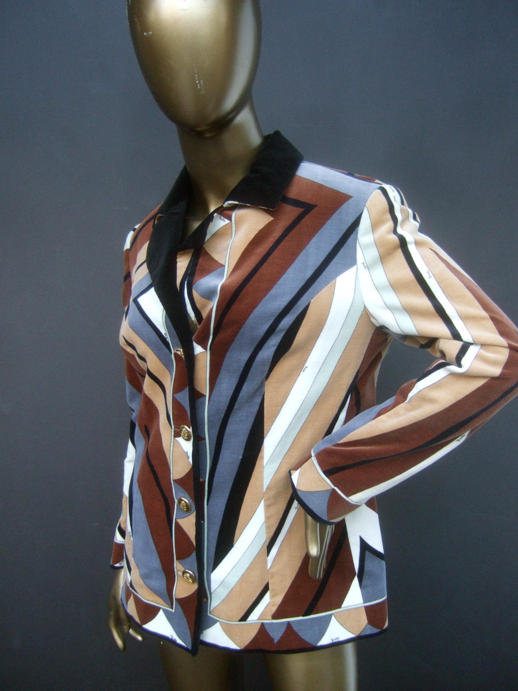 Emilio Pucci Mod italienische Jacke mit Samtdruck, ca. 1970 im Zustand „Gut“ im Angebot in University City, MO