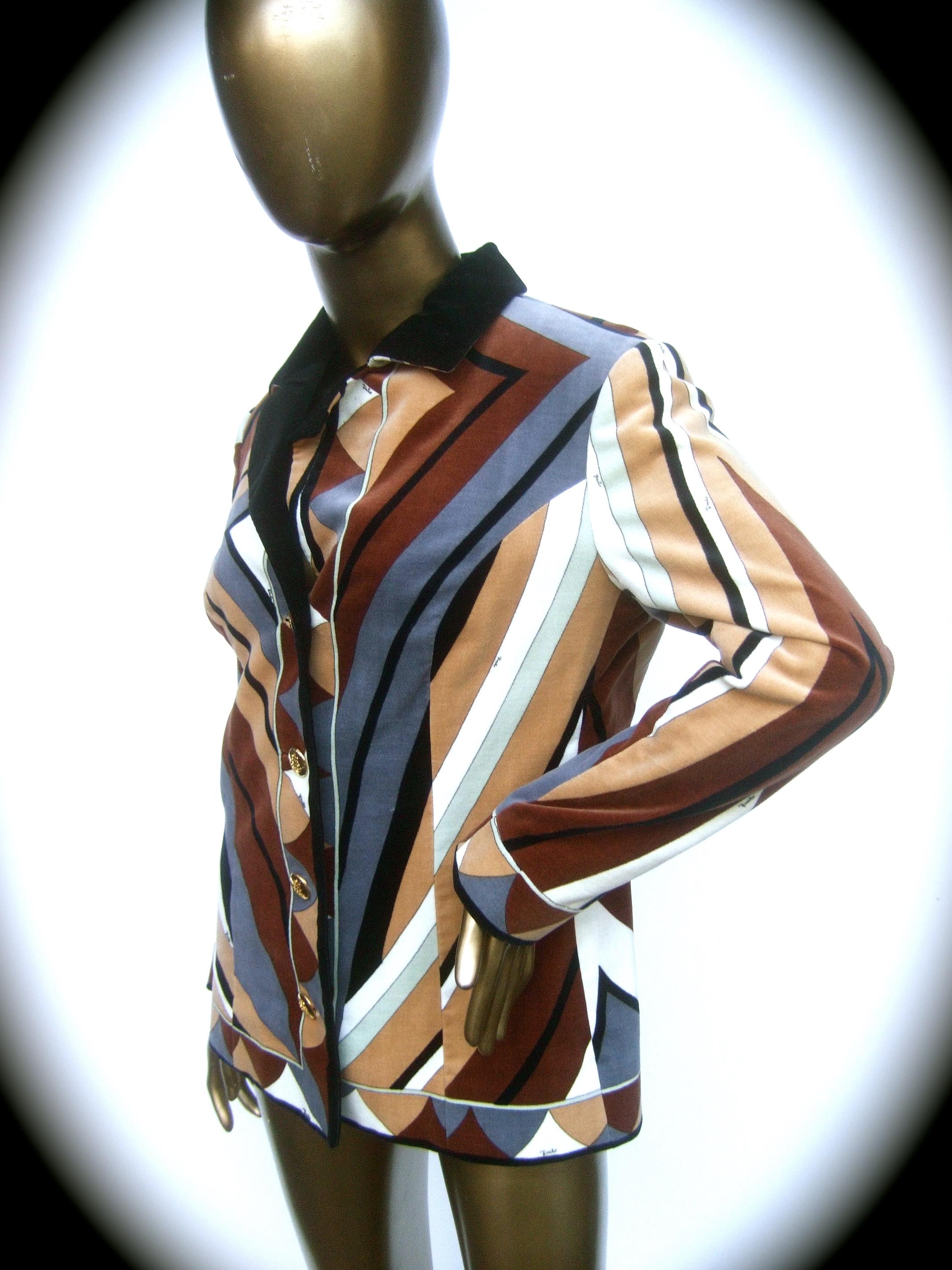 Emilio Pucci Mod italienische Jacke mit Samtdruck, ca. 1970 Damen im Angebot