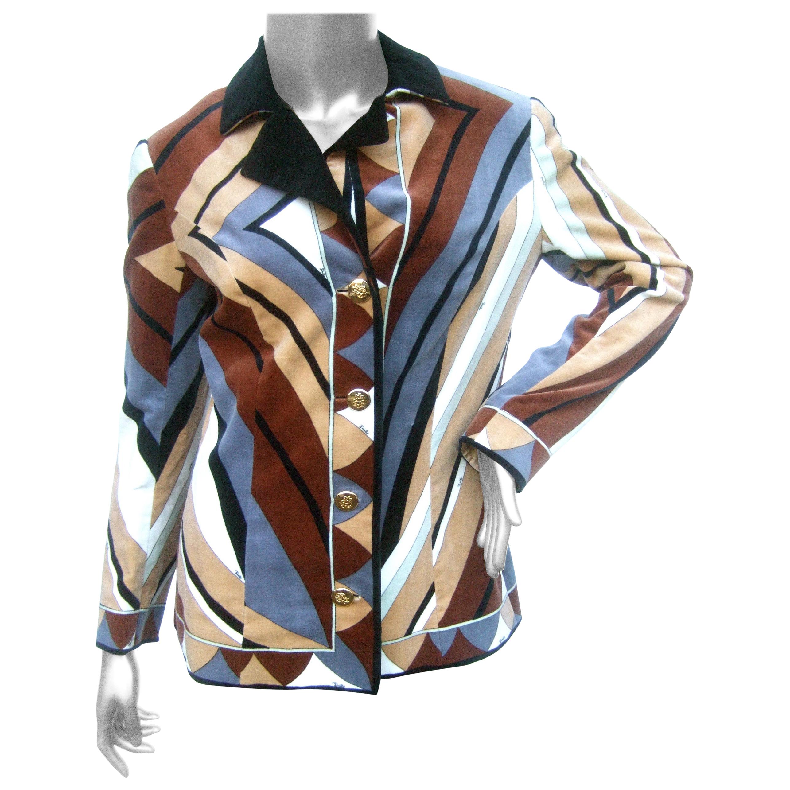 Emilio Pucci Mod italienische Jacke mit Samtdruck, ca. 1970 im Angebot