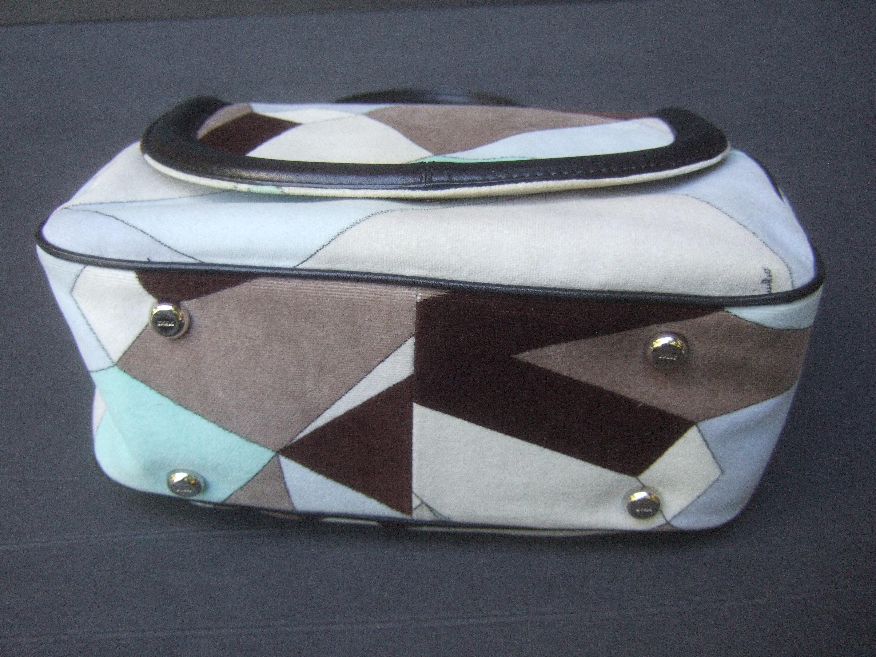 Emilio Pucci Mod Velvet Print Leather Trim Italian Handbag circa 21st c  For Sale 2