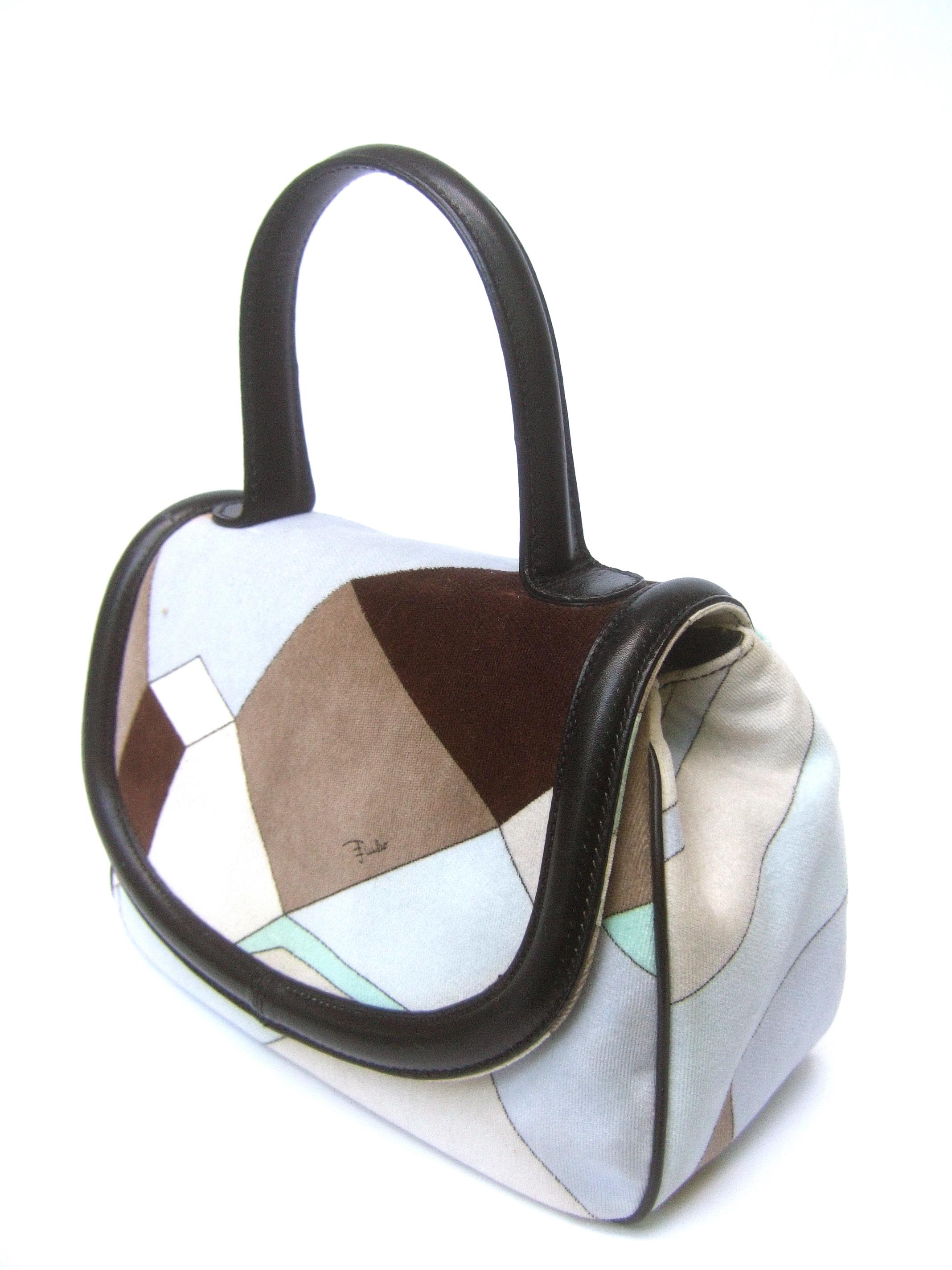 Emilio Pucci Mod Velvet Print Leather Trim Italian Handbag circa 21st c  For Sale 3