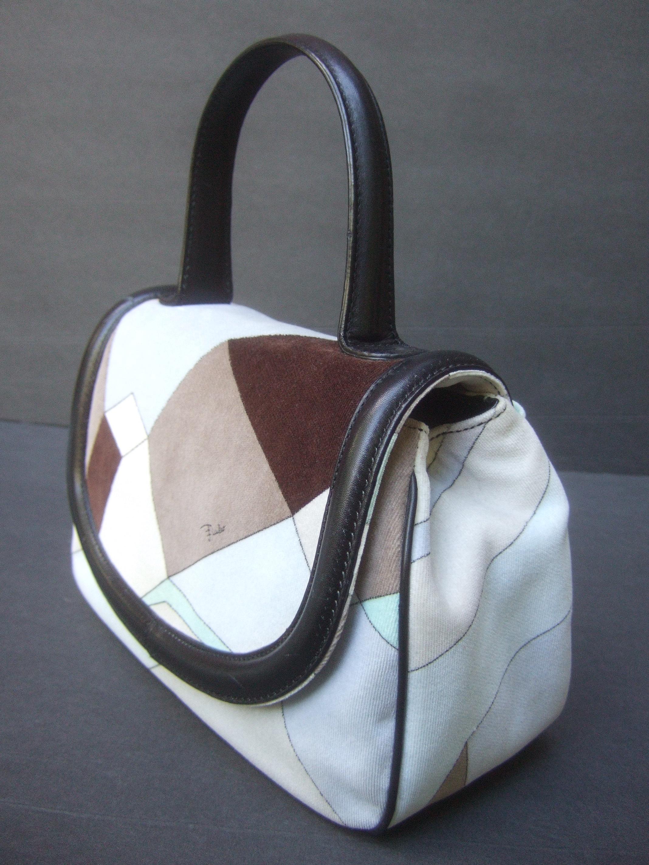 Emilio Pucci Mod Velvet Print Leather Trim Italian Handbag circa 21st c  For Sale 5