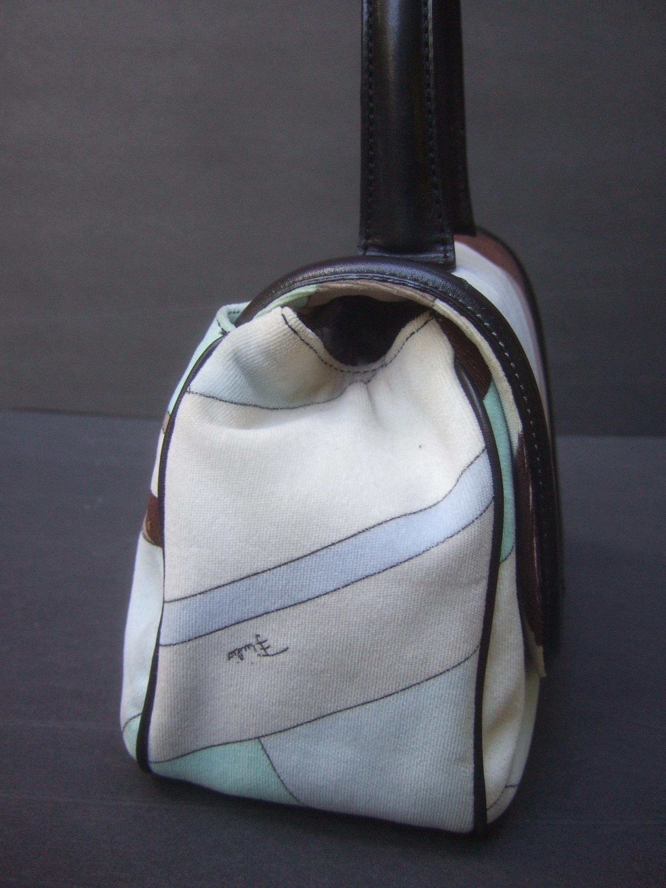Emilio Pucci Mod Velvet Print Leather Trim Italian Handbag circa 21st c  For Sale 9
