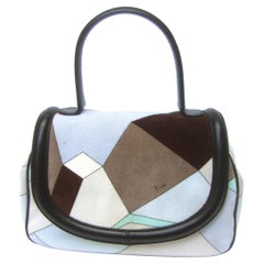 Emilio Pucci Mod Velvet Print Leather Trim Italian Handbag circa 21st c