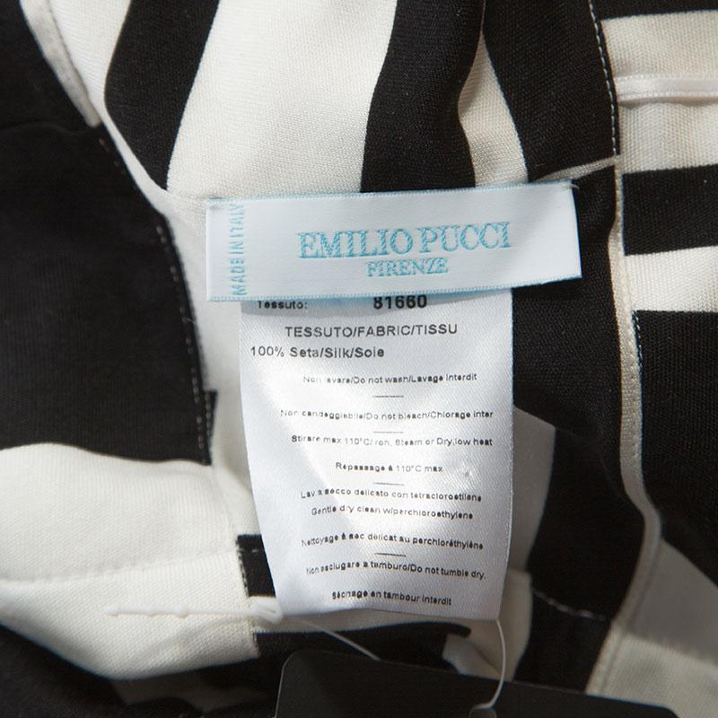 Gray Emilio Pucci Monochrome Printed Silk Beaded Collar Dress M