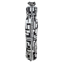 Emilio Pucci Monochrom bedrucktes Seidenkleid mit Perlenkragen M