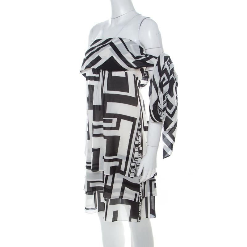 Emilio Pucci Monochrome Silk Chiffon Strapless Short Dress M In Good Condition In Dubai, Al Qouz 2