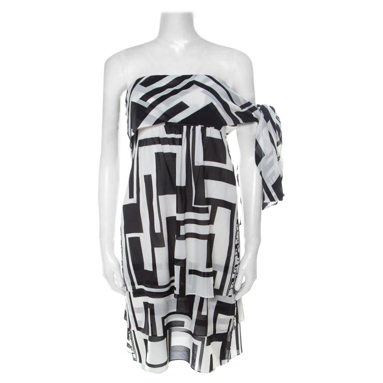 Emilio Pucci Monochrome Silk Chiffon Strapless Short Dress M