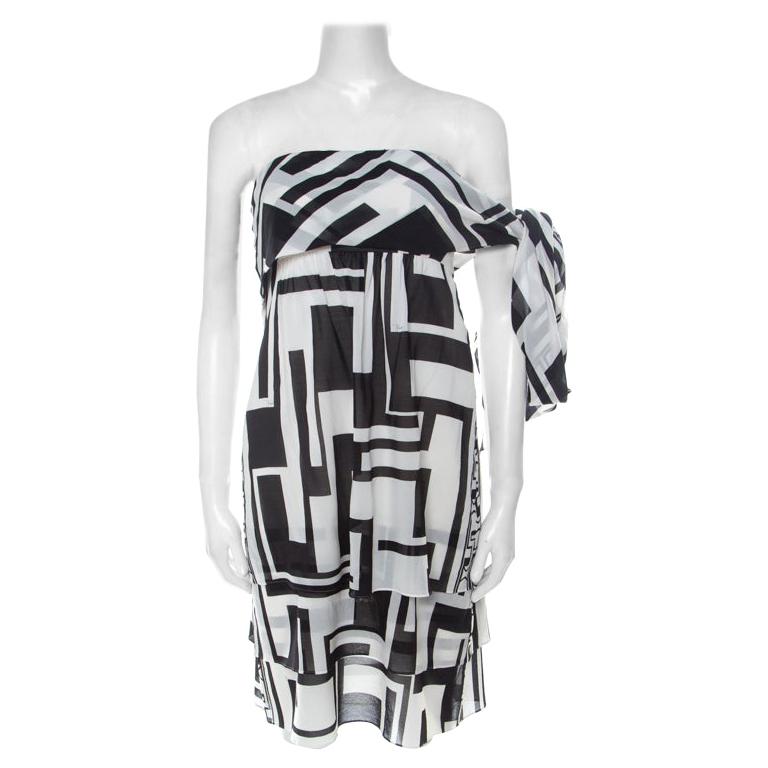 Emilio Pucci Monochrome Silk Chiffon Strapless Short Dress M For Sale
