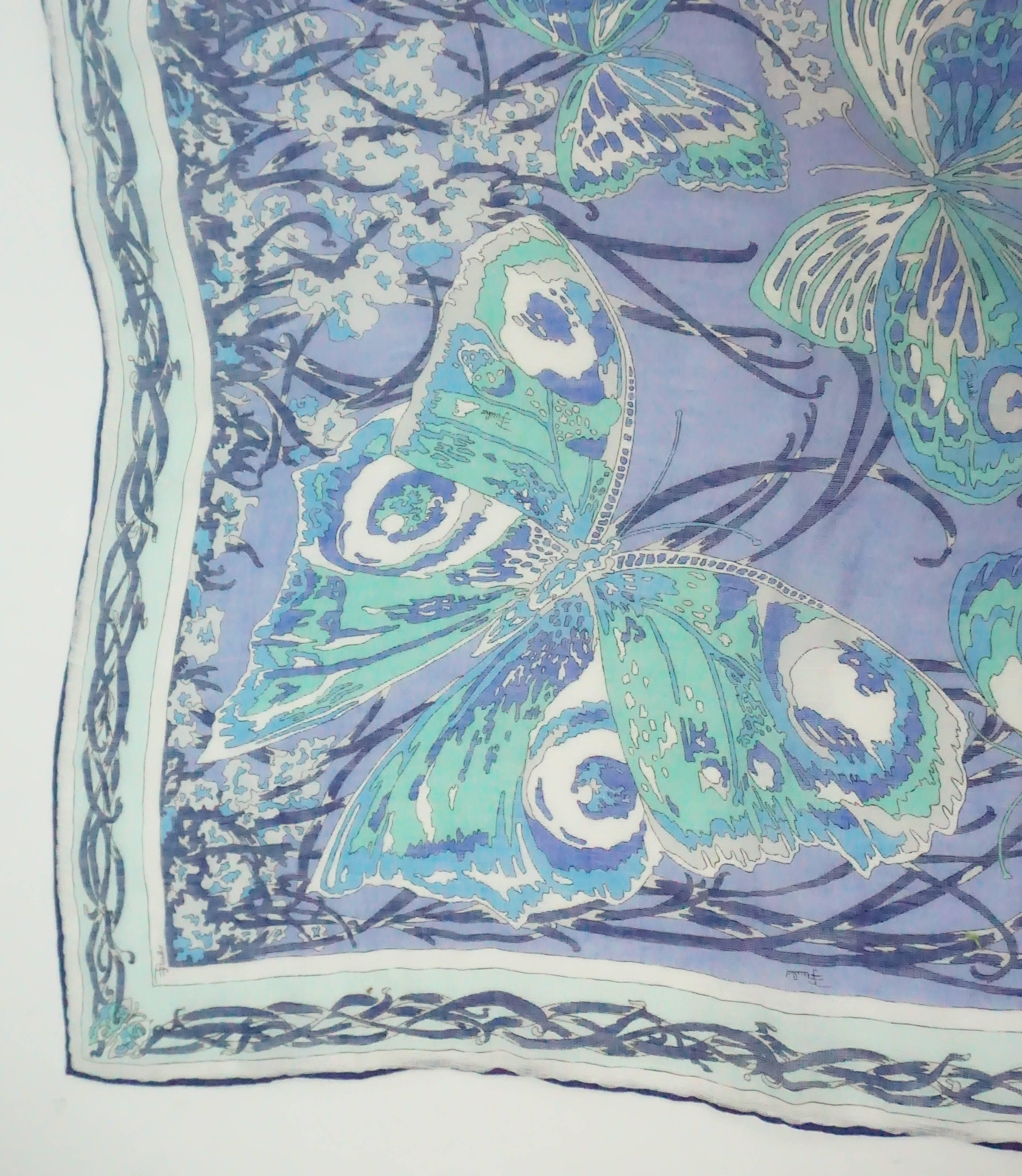 Emilio Pucci Multi Blue Print Cotton Shawl In Good Condition In West Palm Beach, FL