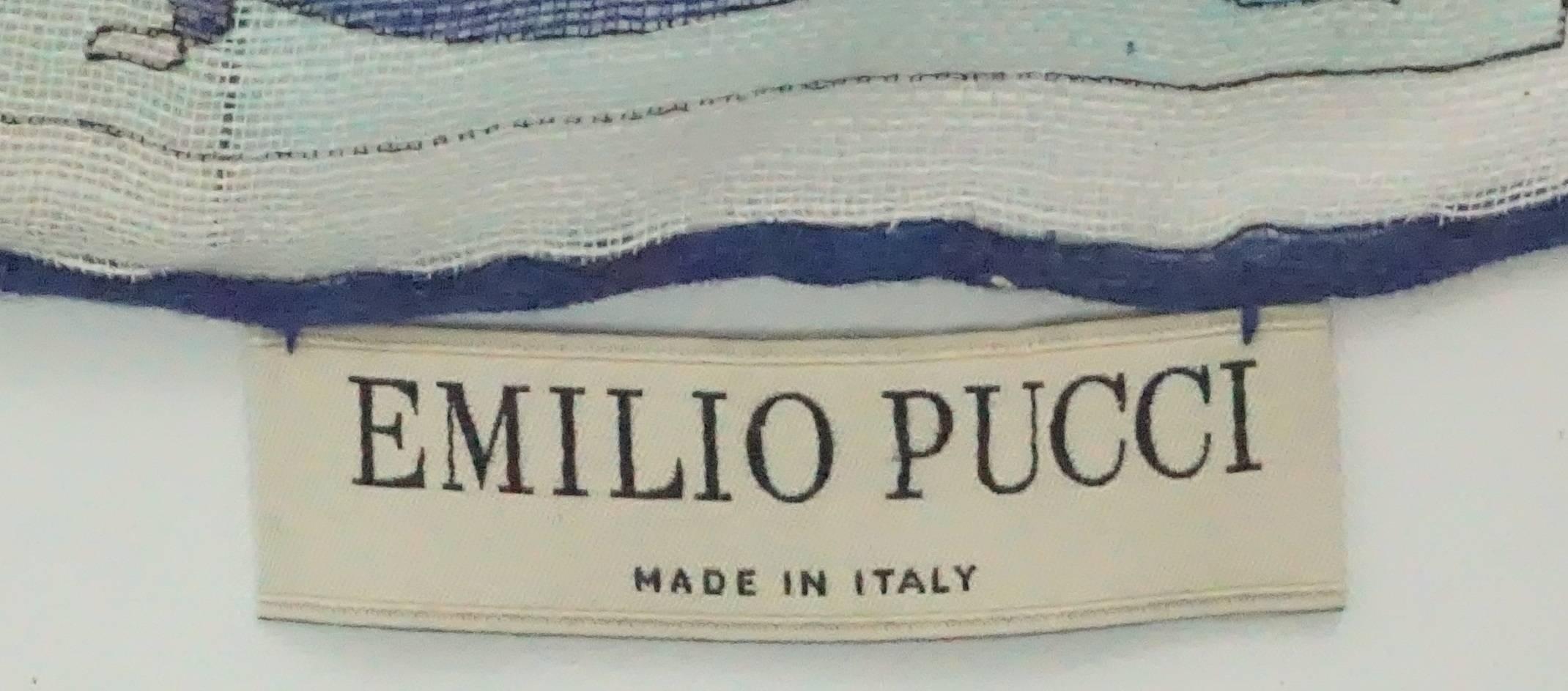 Emilio Pucci Multi Blue Print Cotton Shawl 1
