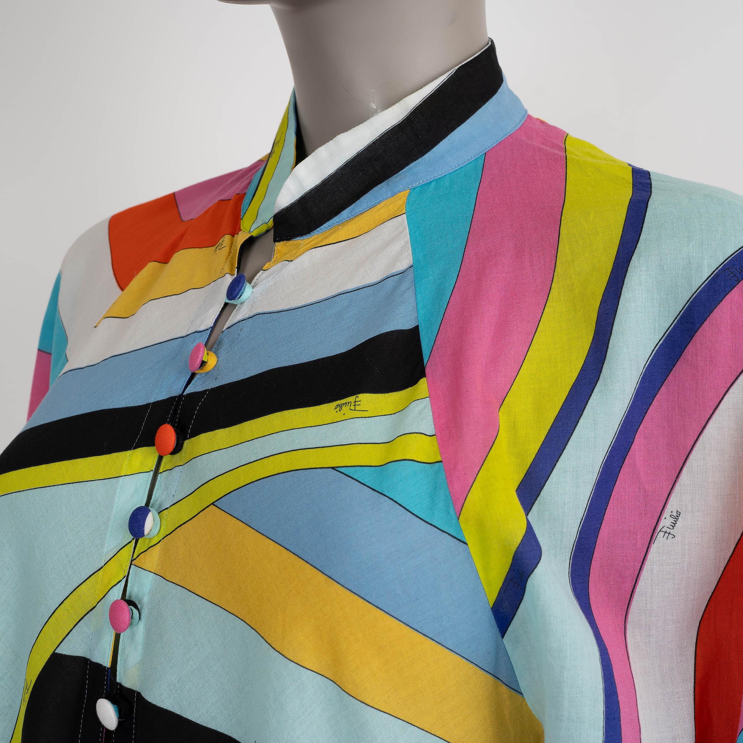 EMILIO PUCCI multi cotton 2022 IRIDE KAFTAN MAXI Dress S In Excellent Condition For Sale In Zürich, CH