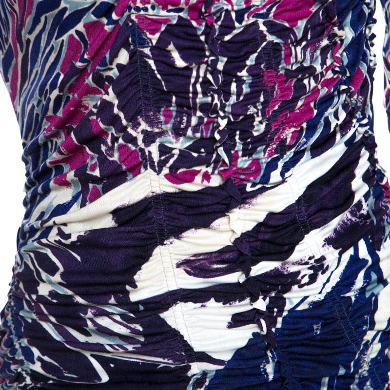 Emilio Pucci Multicolor Abstract Print Silk Jersey Ruched Detail Dress M In Good Condition In Dubai, Al Qouz 2