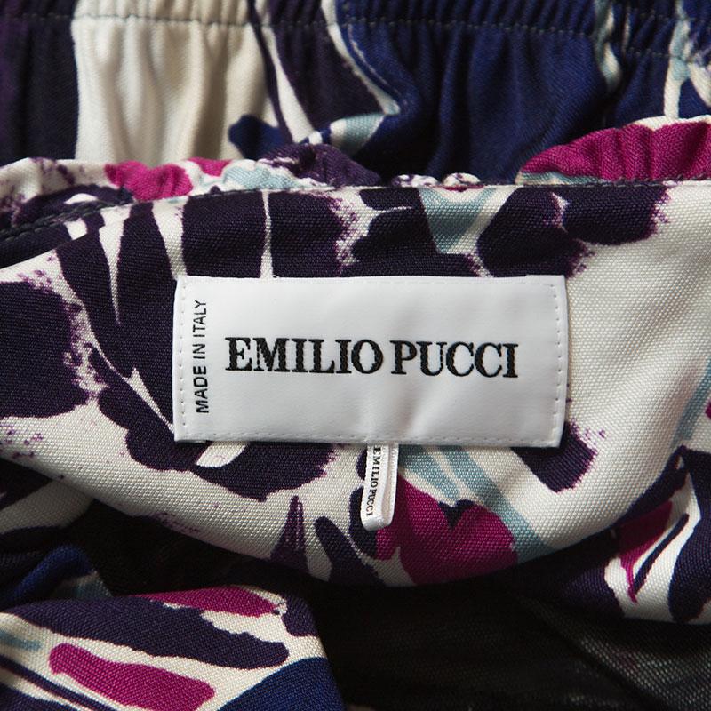 Women's Emilio Pucci Multicolor Abstract Print Silk Jersey Ruched Detail Dress M
