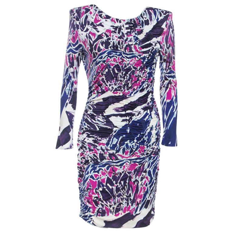 Emilio Pucci Multicolor Abstract Print Silk Jersey Ruched Detail Dress M