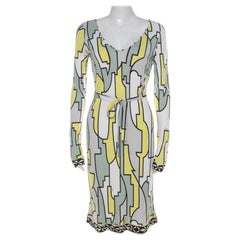 Emilio Pucci Multicolor Geometric Printed Silk Jersey Belted Dress M