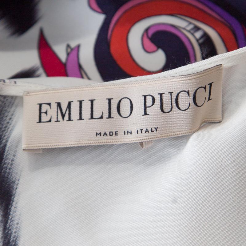 Women's Emilio Pucci Multicolor Ikat Printed Silk Long Sleeve Maxi Dress M