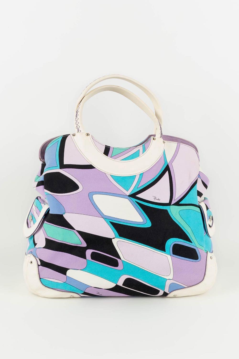 Gray Emilio Pucci Multicolor Leather and Canvas Bag For Sale