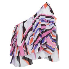 Emilio Pucci Multicolor Lurex Crepe One Shoulder Ruffled Crop Top S
