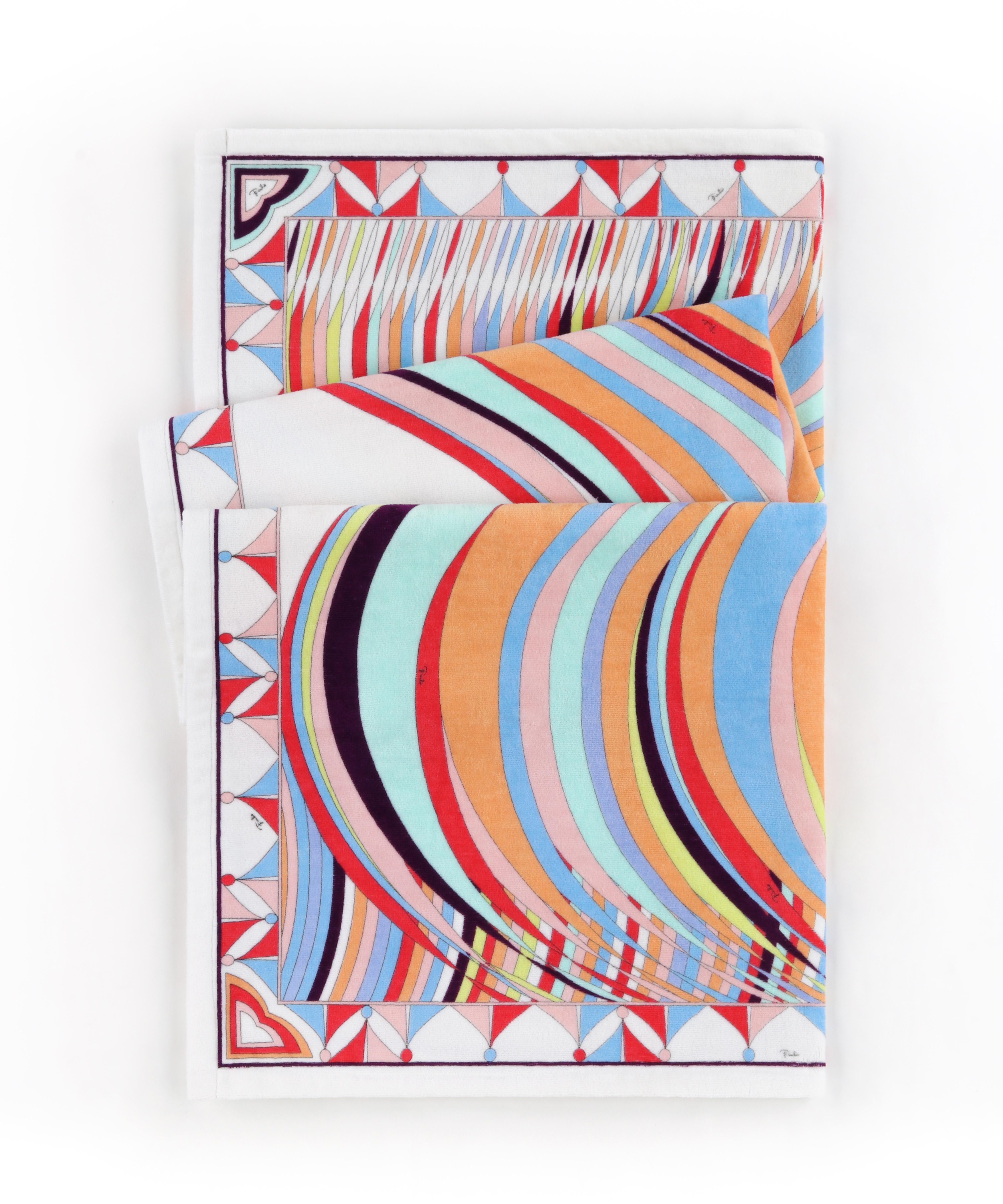 EMILIO PUCCI Multicolor Übergroße Abstrakte Welle Signatur Print Strand Pool Handtuch (Grau)