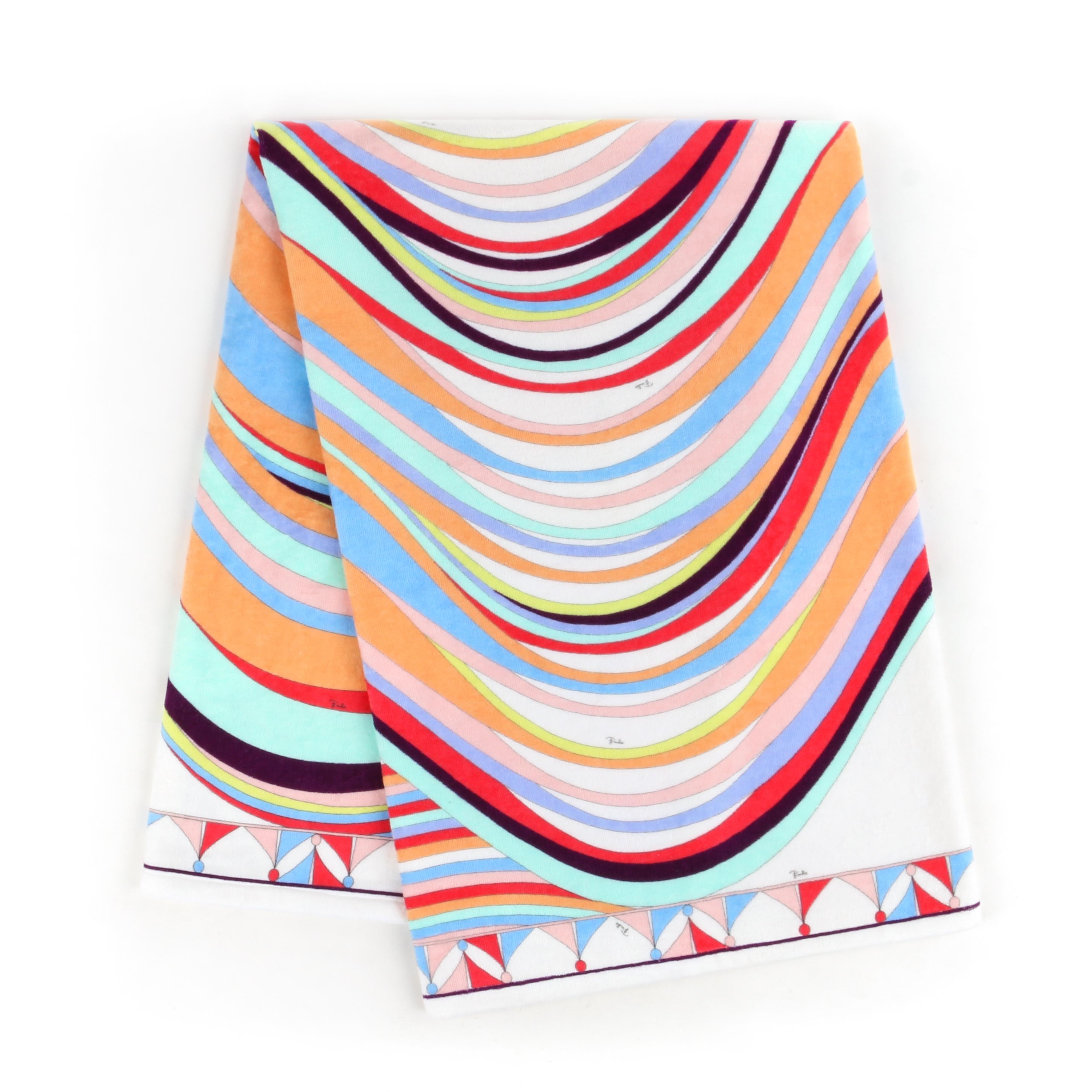 EMILIO PUCCI Multicolor Übergroße Abstrakte Welle Signatur Print Strand Pool Handtuch für Damen oder Herren