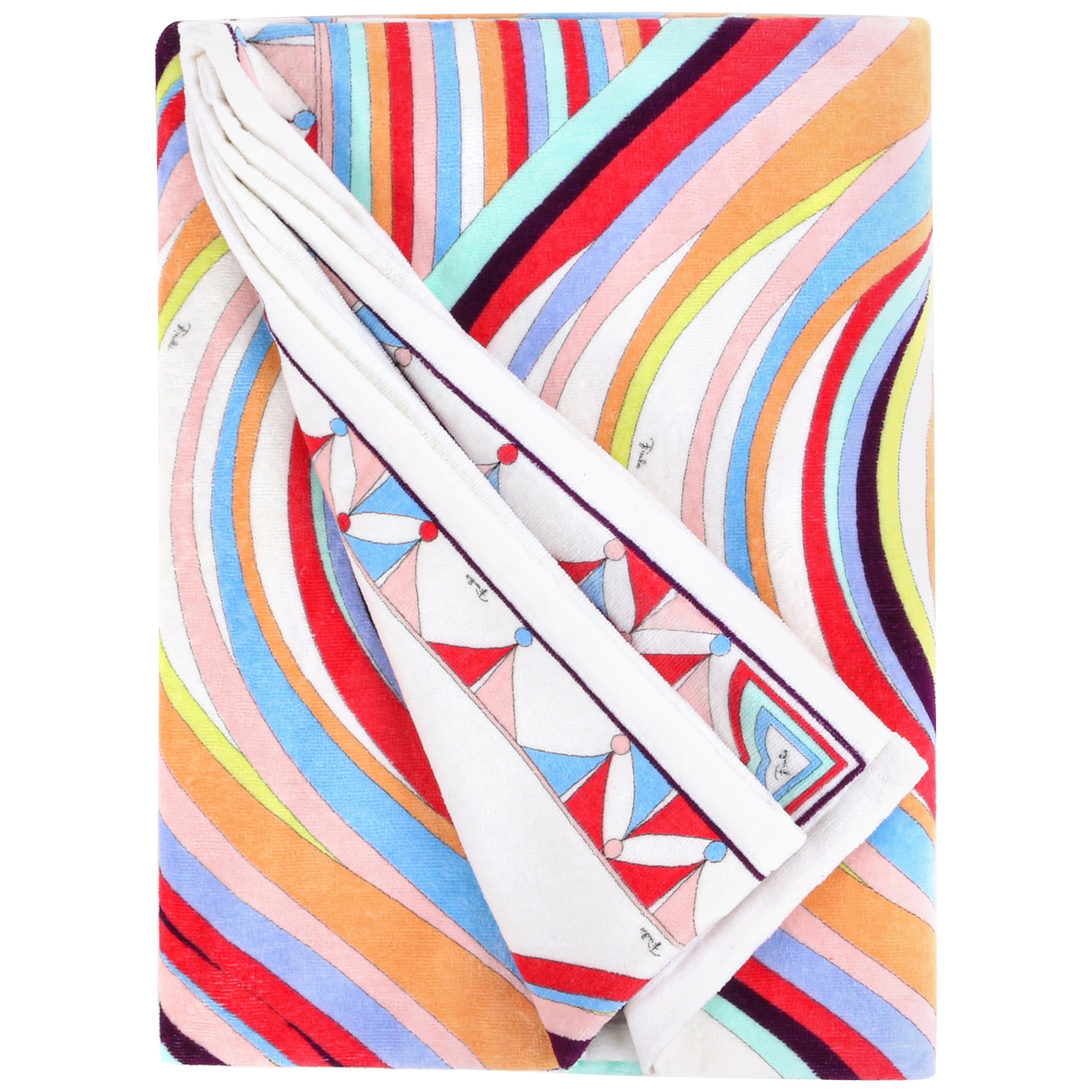 EMILIO PUCCI Multicolor Oversized Abstract Wave Signature Print Beach Pool Towel