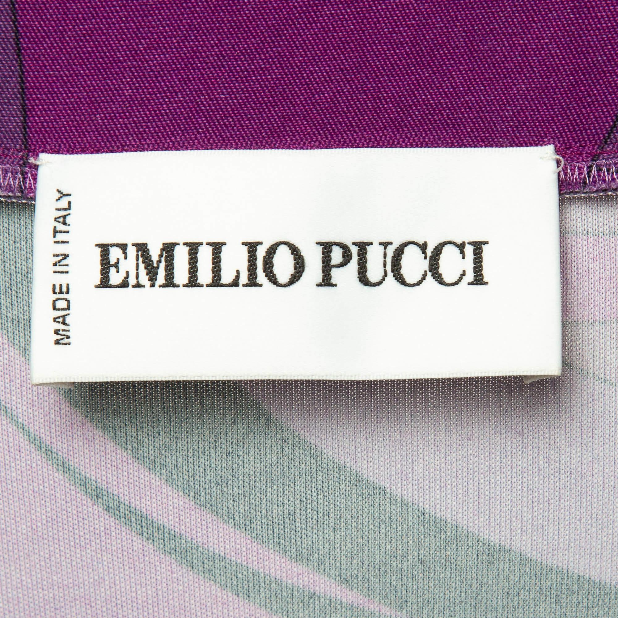 Women's Emilio Pucci Multicolor Print Jersey Long Sleeve Dress M