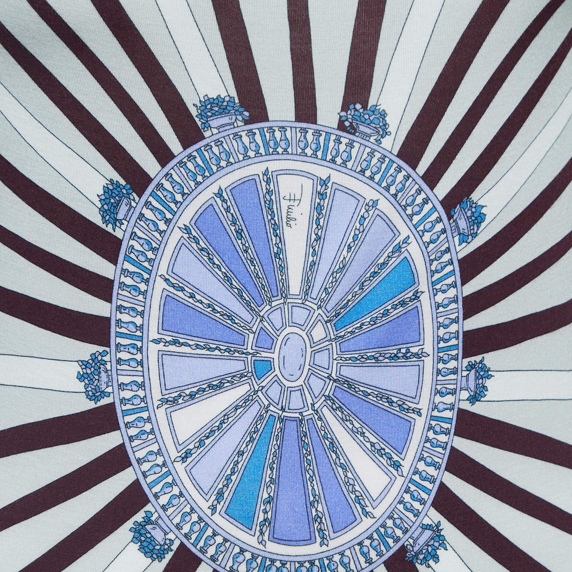 Bleu Emilio Pucci haut à manches courtes en tricot imprimé multicolore S en vente