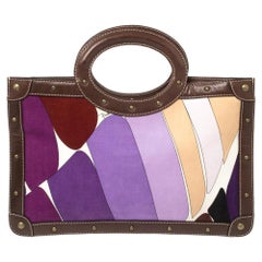 Emilio Pucci Multicolor Printed Corduroy and Leather Ring Handle Tote