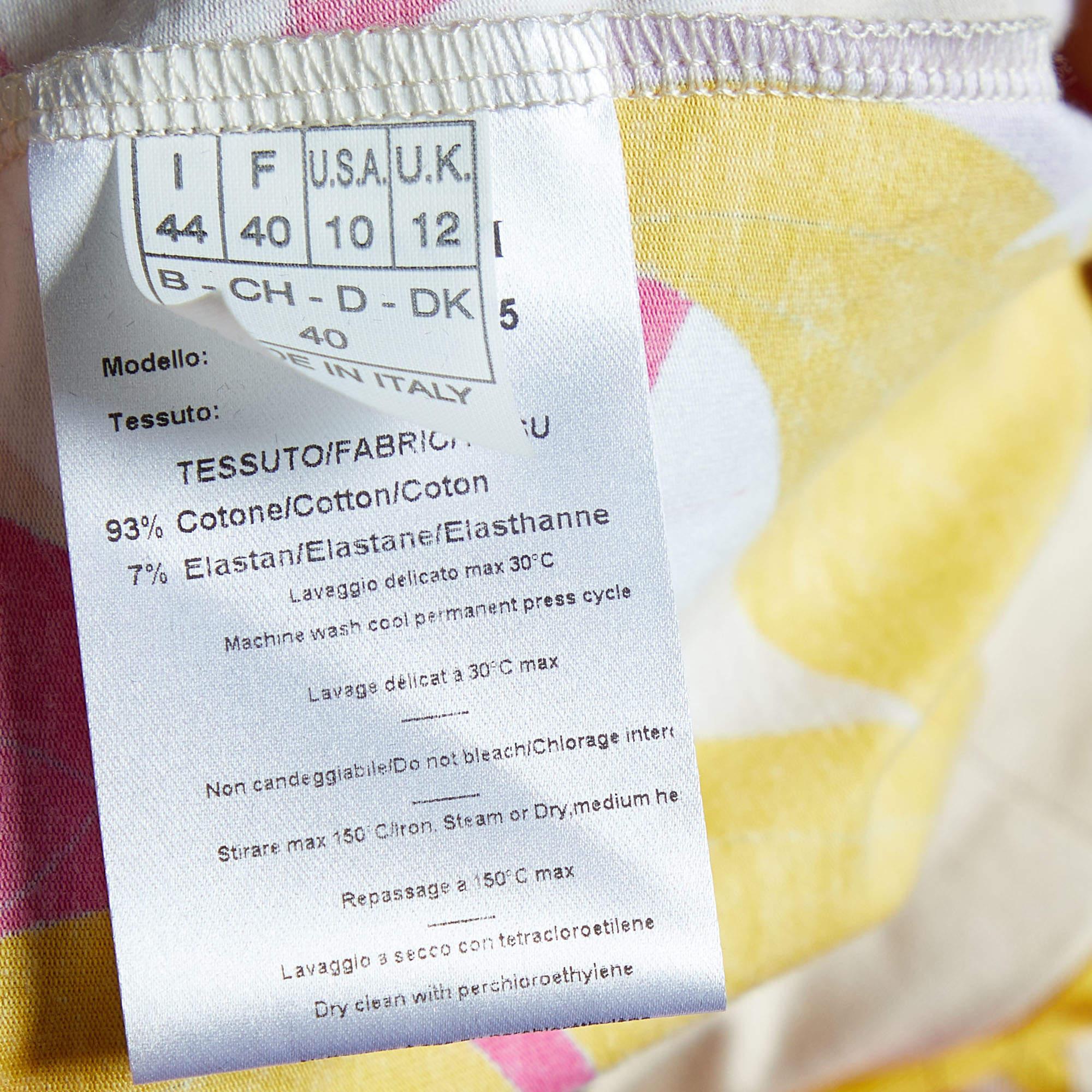 Women's Emilio Pucci Multicolor Printed Cotton Knit Midi Dress M For Sale