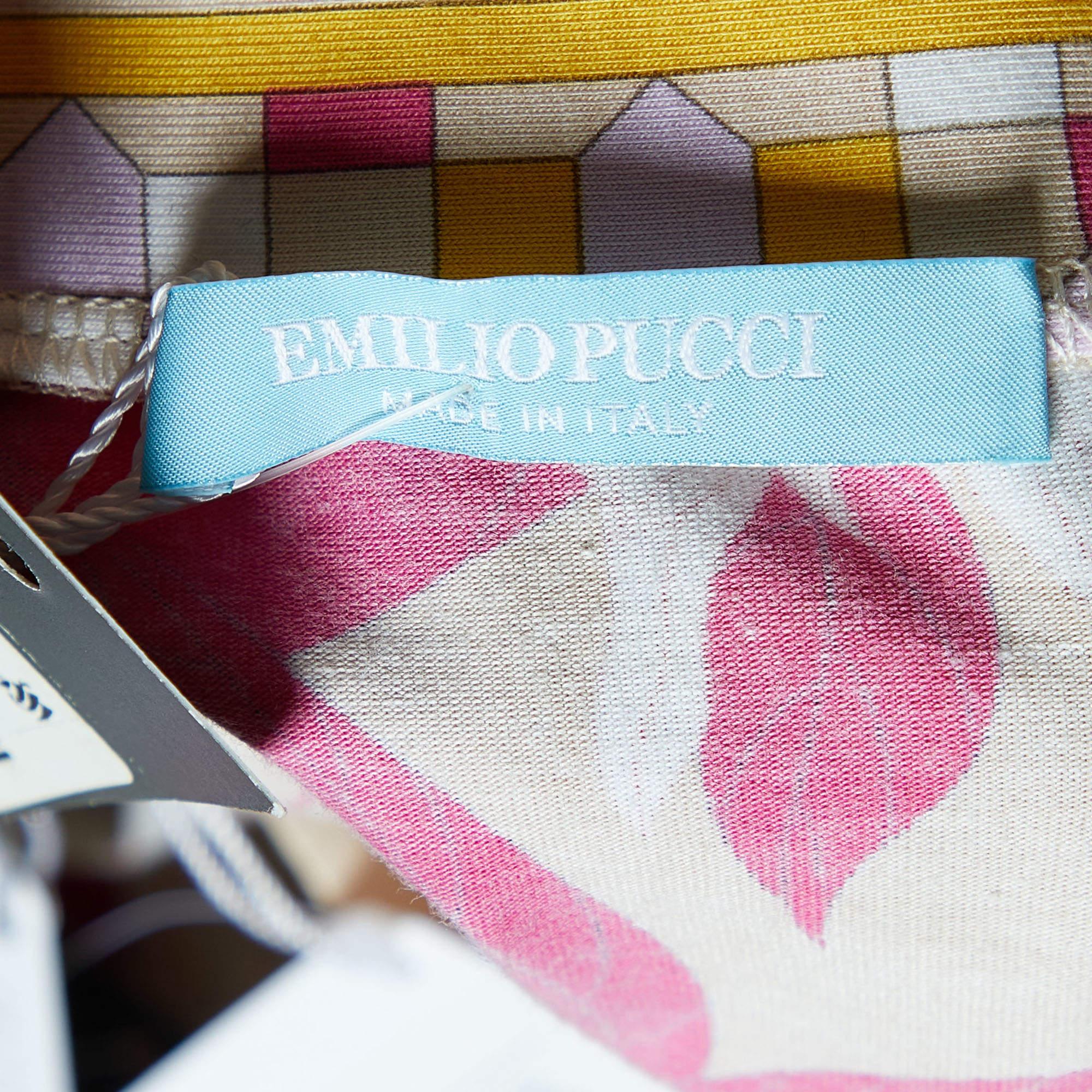 Emilio Pucci Multicolor Printed Cotton Knit Midi Dress M For Sale 1
